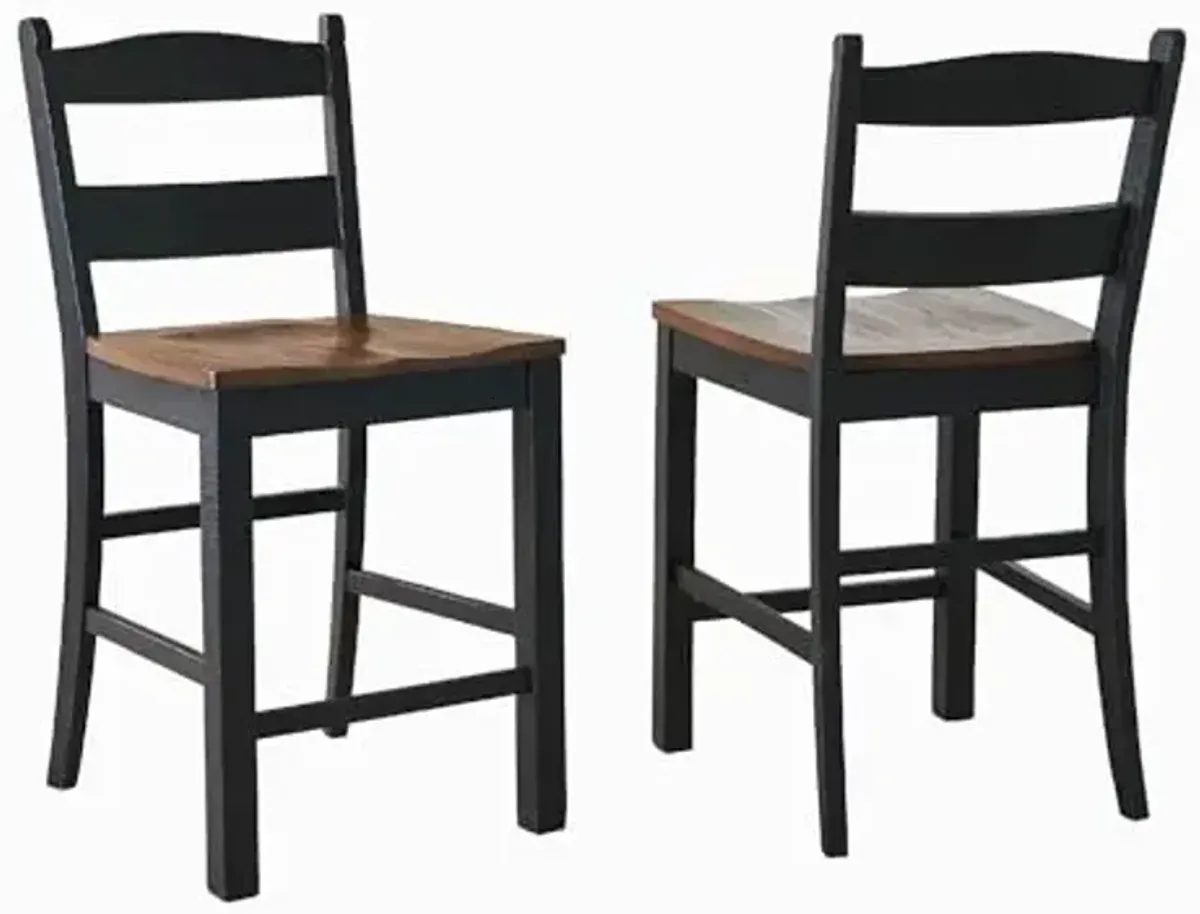 Signature Design by Ashley Valebeck Casual Rustic Counter Height Bar Stool with Contoured Seat and Footrest, Set of 2, Wood, 24" High, Black & Dark Brown