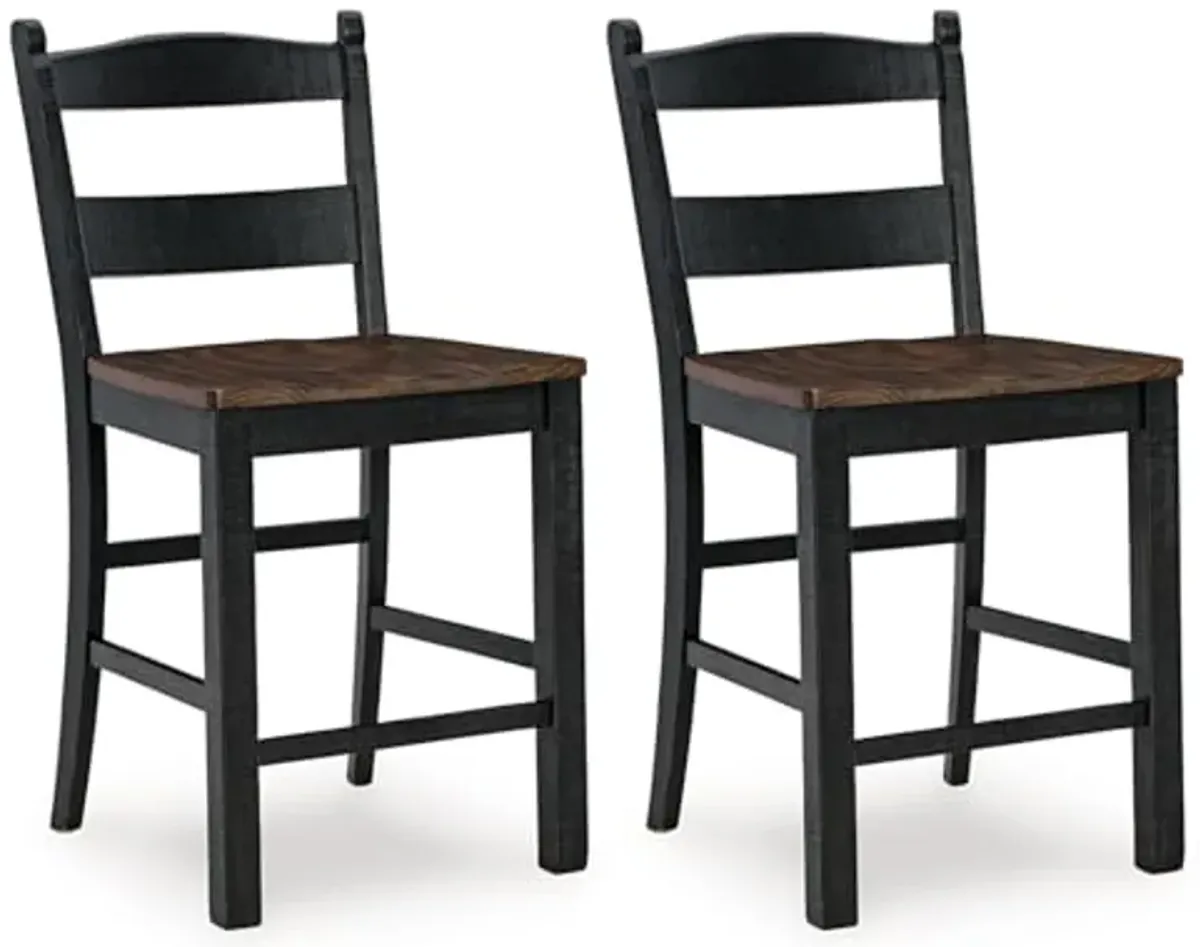 Signature Design by Ashley Valebeck Rustic 24” Counter Height Bar Stool with Contoured Seat, Set of 2, Black & Dark Brown