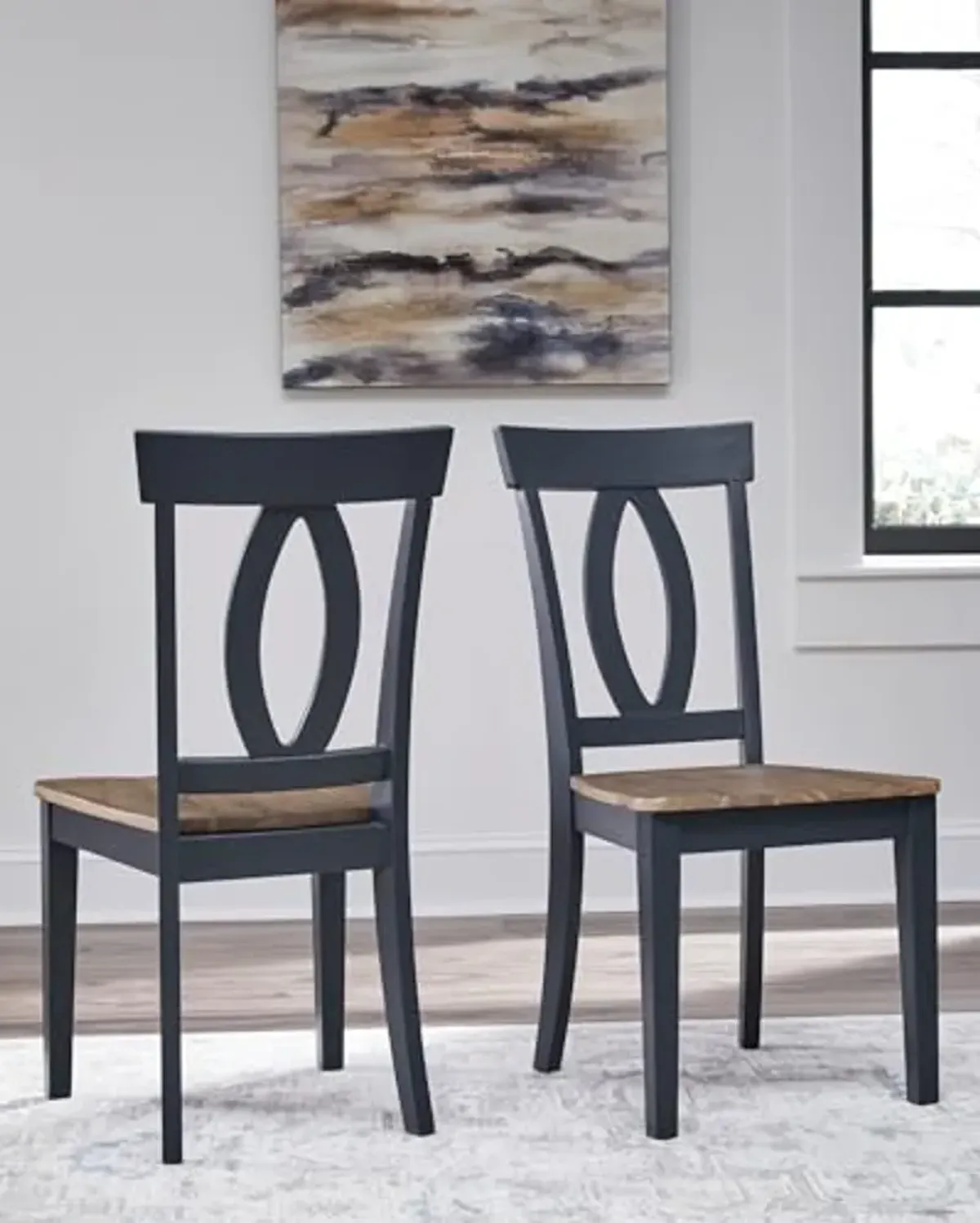 Signature Design by Ashley Landocken Casual Armless Dining Chair with Contoured Seat, Set of 2, Light Brown & Blue