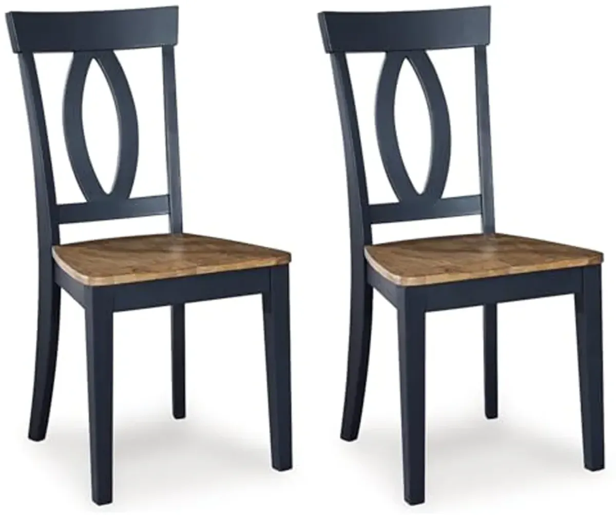 Signature Design by Ashley Landocken Casual Armless Dining Chair with Contoured Seat, Set of 2, Light Brown & Blue