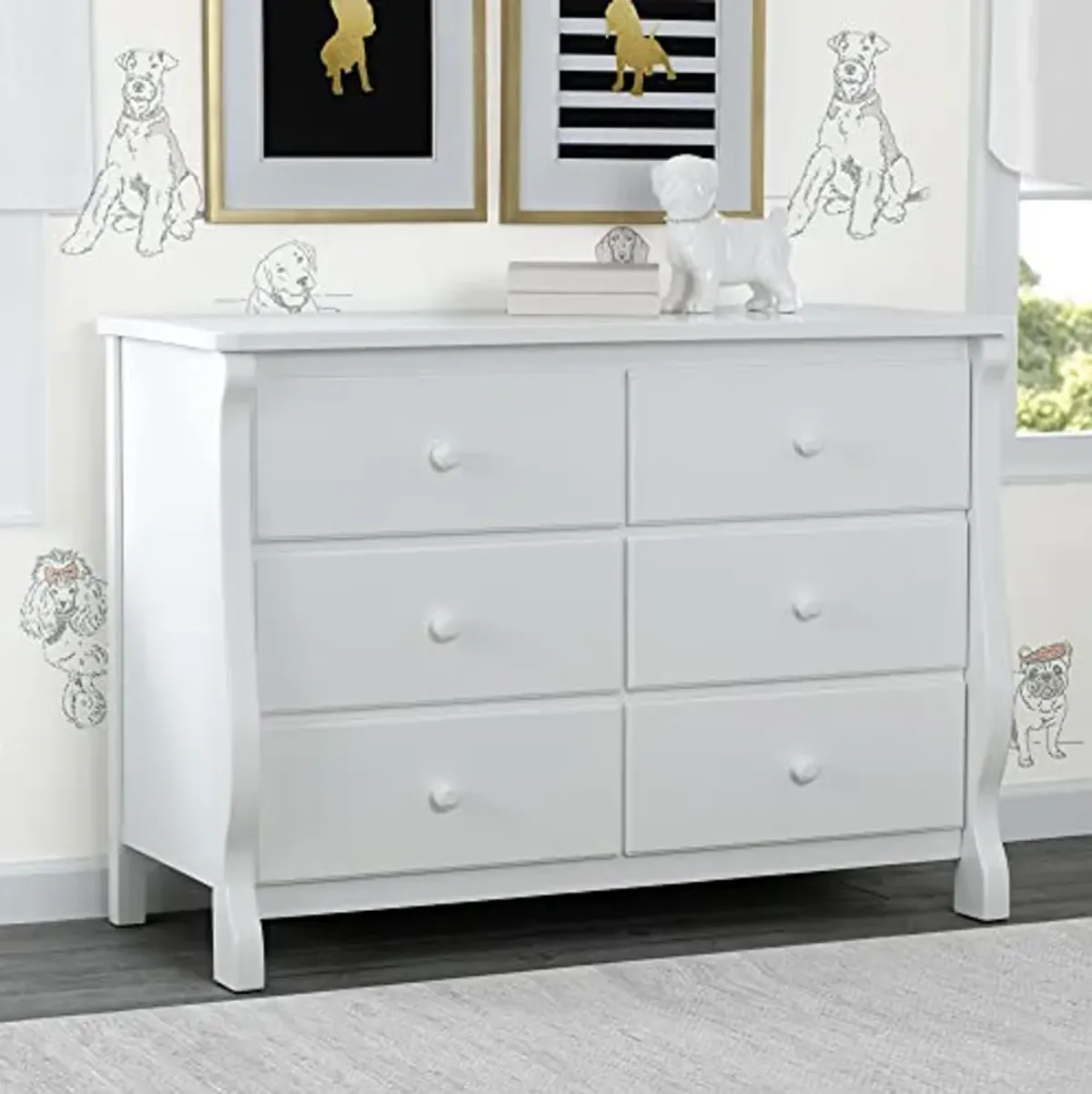 Delta Children Universal 6 Drawer Dresser with Interlocking Drawers - Greenguard Gold Certified, White & Eclipse Changing Table with Changing Pad, White