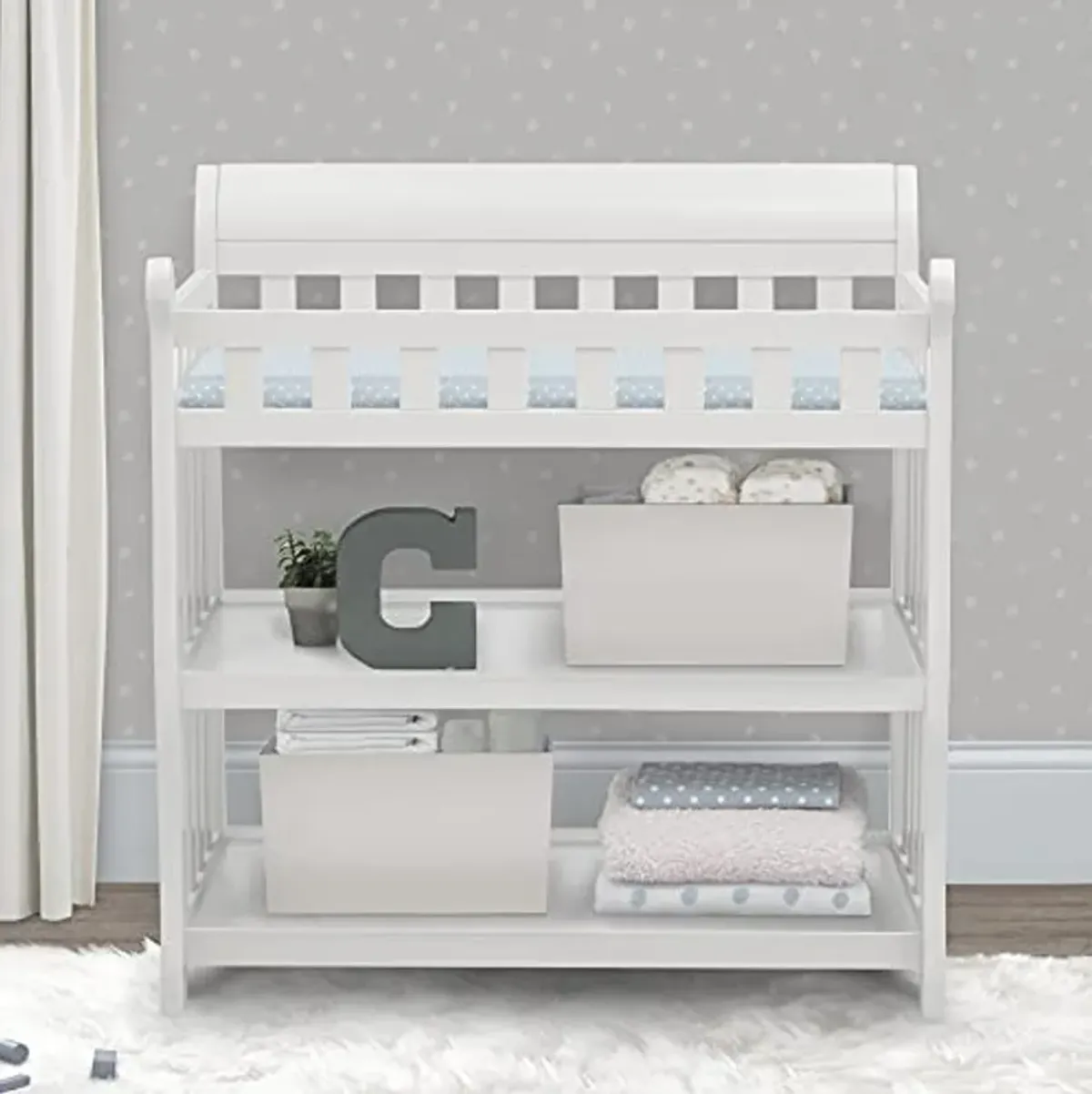 Delta Children Universal 6 Drawer Dresser with Interlocking Drawers - Greenguard Gold Certified, White & Eclipse Changing Table with Changing Pad, White