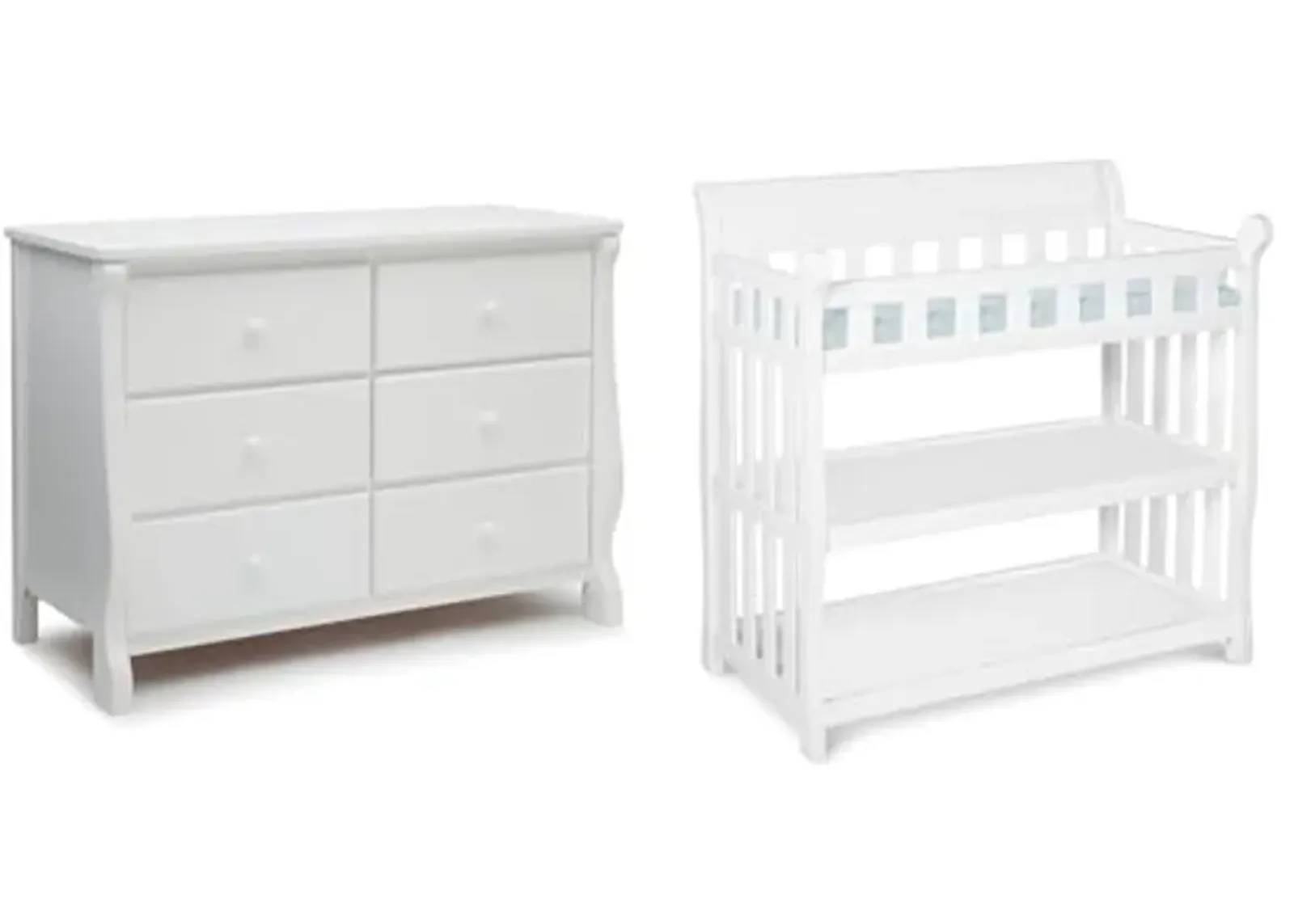 Delta Children Universal 6 Drawer Dresser with Interlocking Drawers - Greenguard Gold Certified, White & Eclipse Changing Table with Changing Pad, White