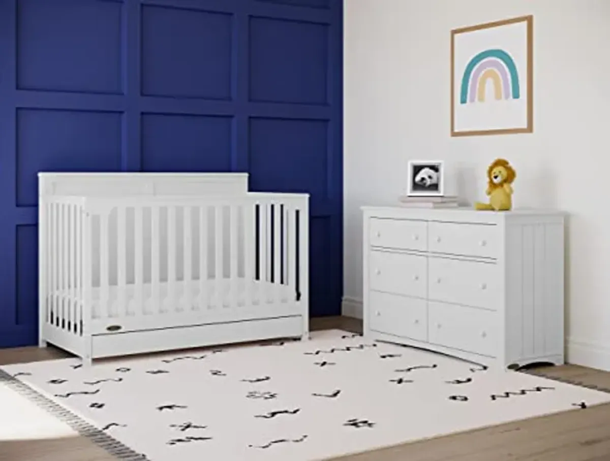 STORKCRAFT Kenton 5 Drawer Dresser (White) for Kids Bedroom, Nursery Dresser Organizer & Graco Hadley 5-in-1 Convertible Crib with Drawer (White) – GREENGUARD Gold Certified