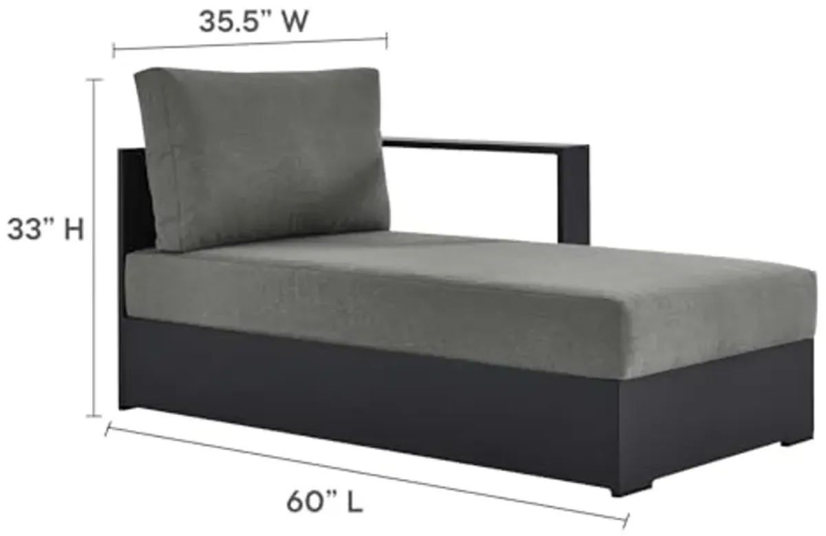 Modway Tahoe Powder-Coated Aluminum Outdoor Gray Charcoal with Weather-Resistant Cushions, Modular Patio Lounger for Pool Furniture or Sectional Sofa Set, Right-Facing Chaise Lounge