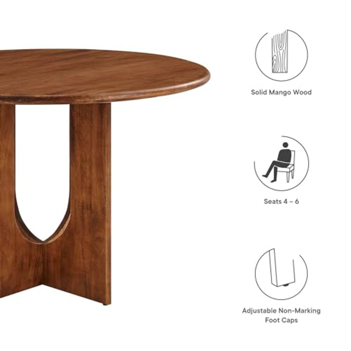 Modway Rivian 48 Inch Mango Wood Walnut-Modern Round Dining Intersecting Pedestal Base, Seats 4 to 6, Kitchen Breakfast Table