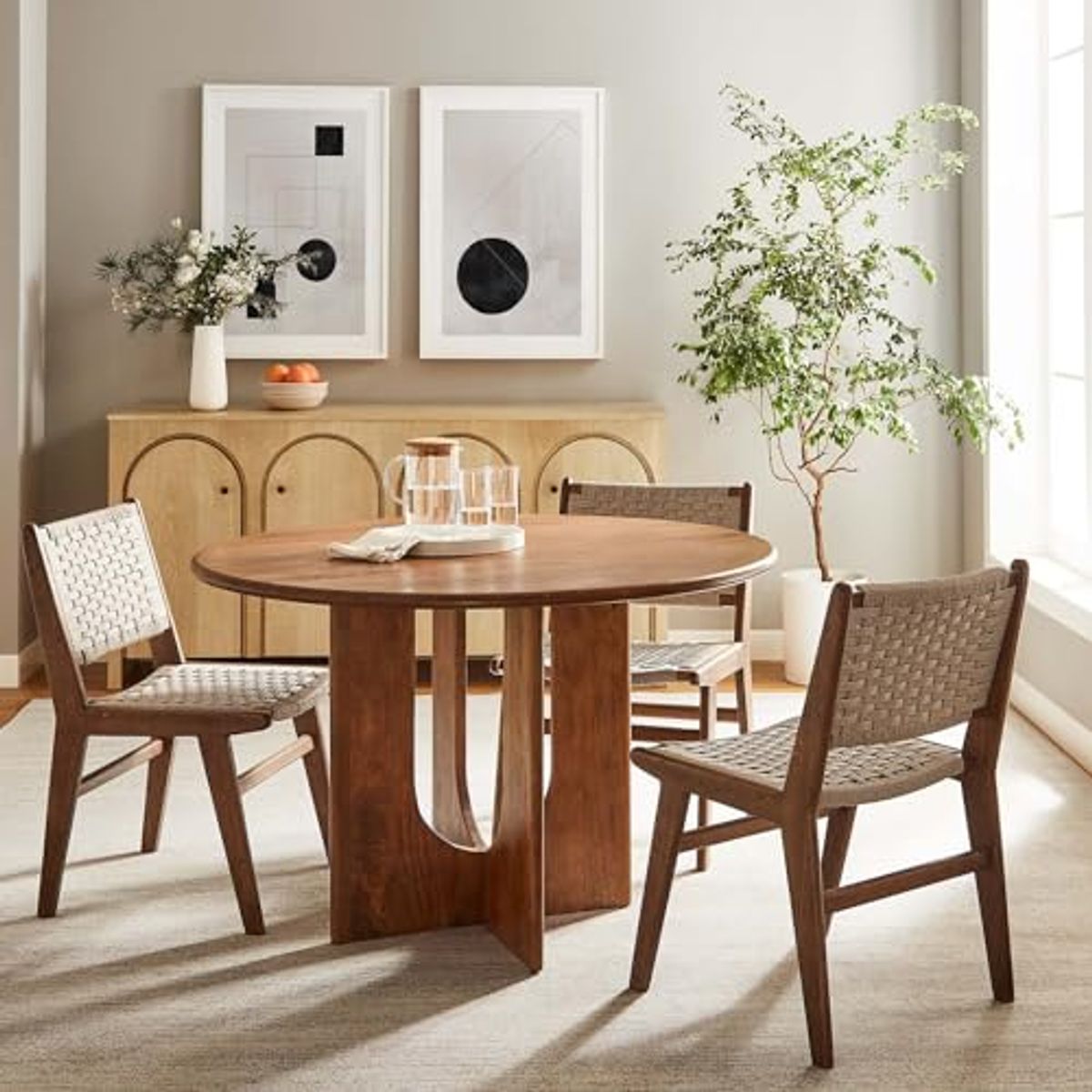 Modway Rivian 48 Inch Mango Wood Walnut-Modern Round Dining Intersecting Pedestal Base, Seats 4 to 6, Kitchen Breakfast Table