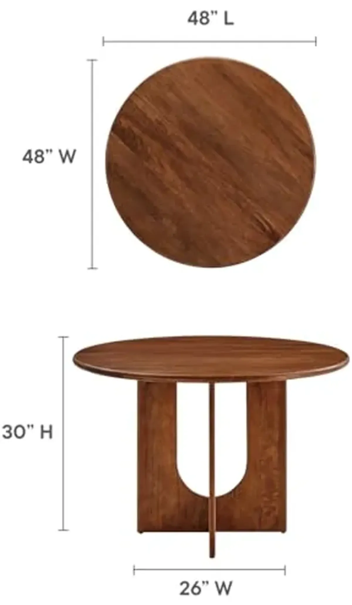 Modway Rivian 48 Inch Mango Wood Walnut-Modern Round Dining Intersecting Pedestal Base, Seats 4 to 6, Kitchen Breakfast Table