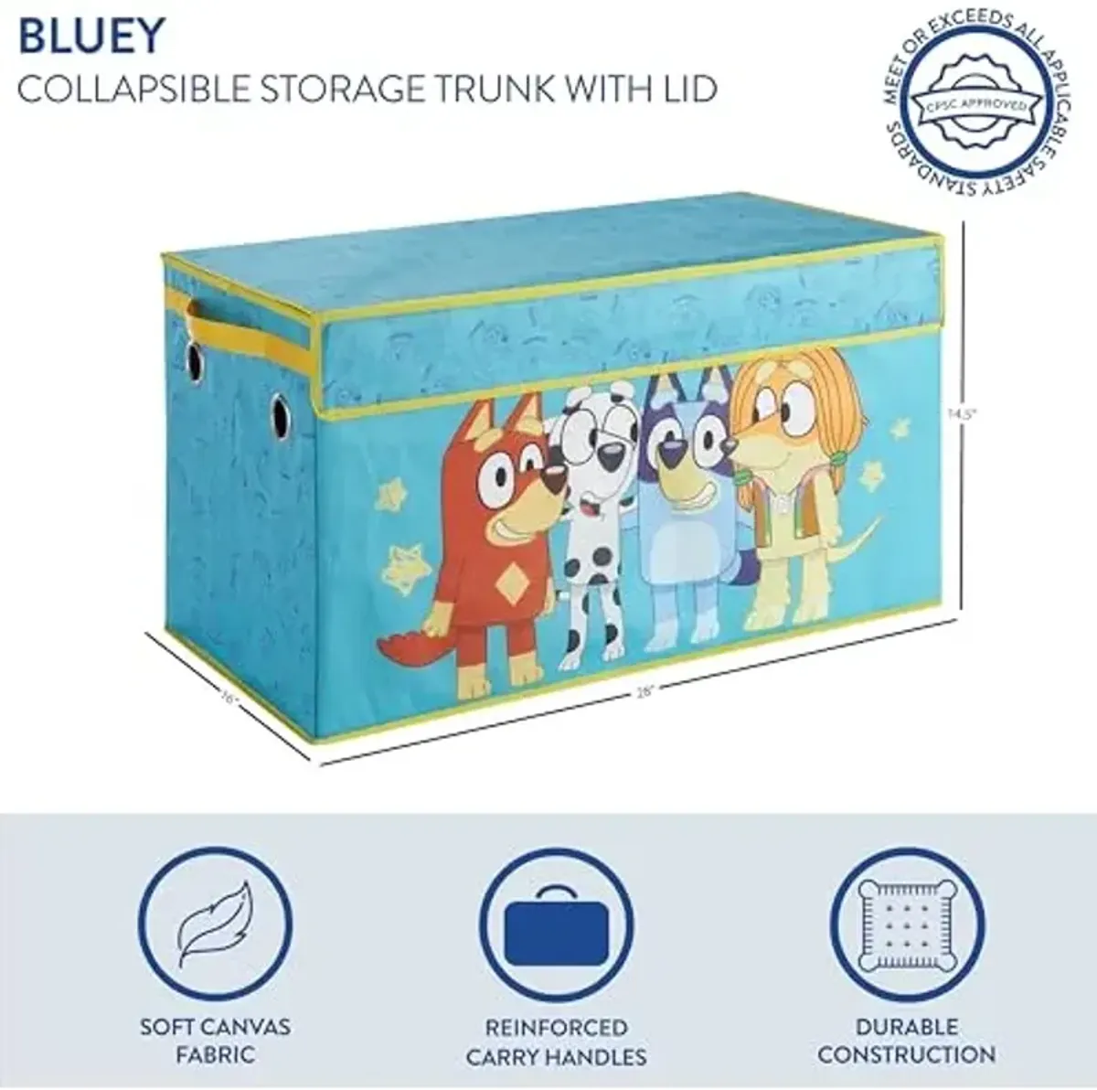 Idea Nuova Bluey Collapsible Storage Trunk Durable Fabric Chest with Soft Lid, 28.5"x14.5"x16",Kids Room Organizer