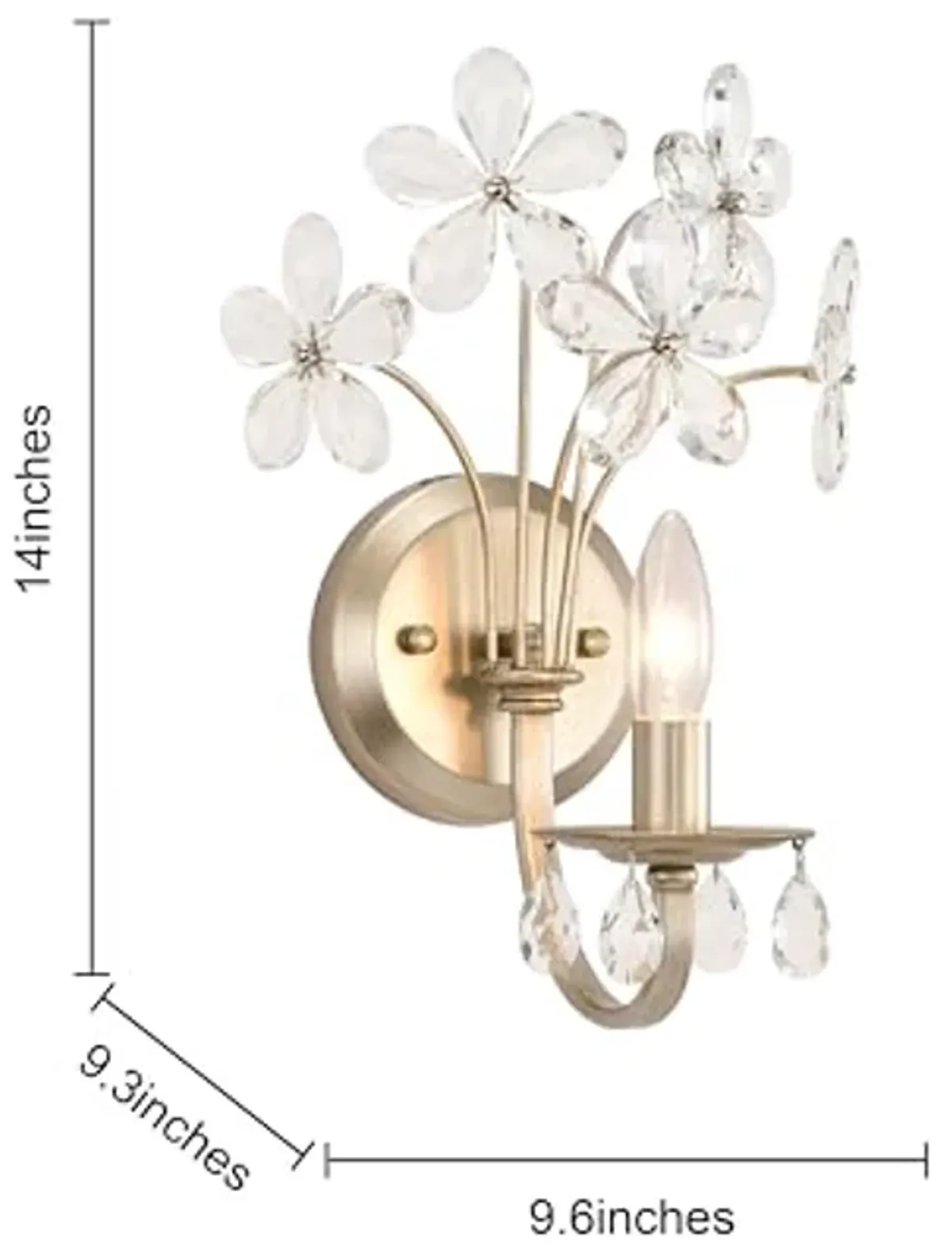 The Lighting Store Rosa 1 Light Champagne Daisy Flower Glass Crystal Wall Sconce - 9.6 inches in W x 14 inches in H x 9.3 inches in D