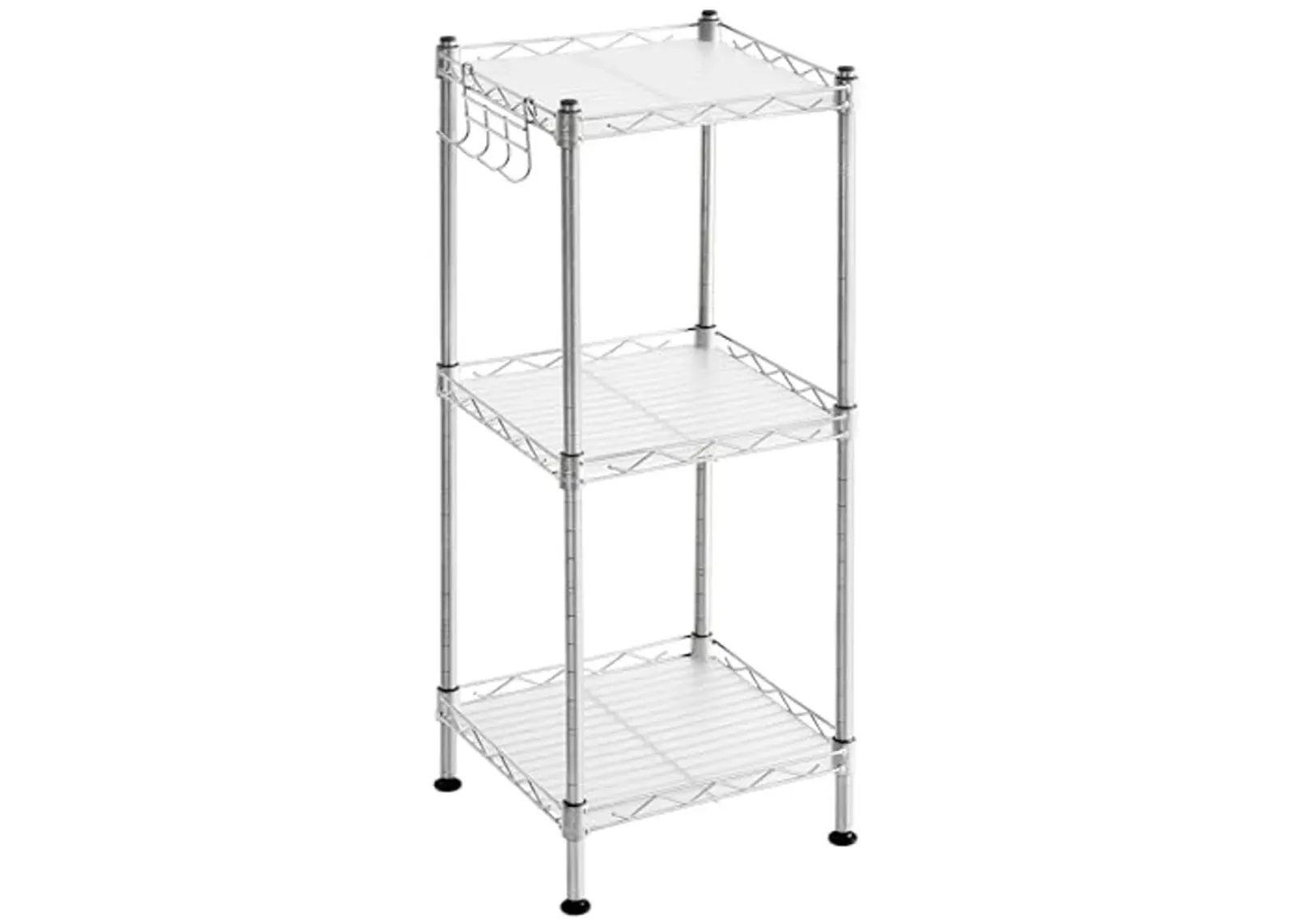 SONGMICS 3-Tier Bathroom Shelf, Storage Rack for Small Space, with 3 PP Shelf Liners, Removable Hook, Extendable Design, Silver and Translucent ULGR103E01