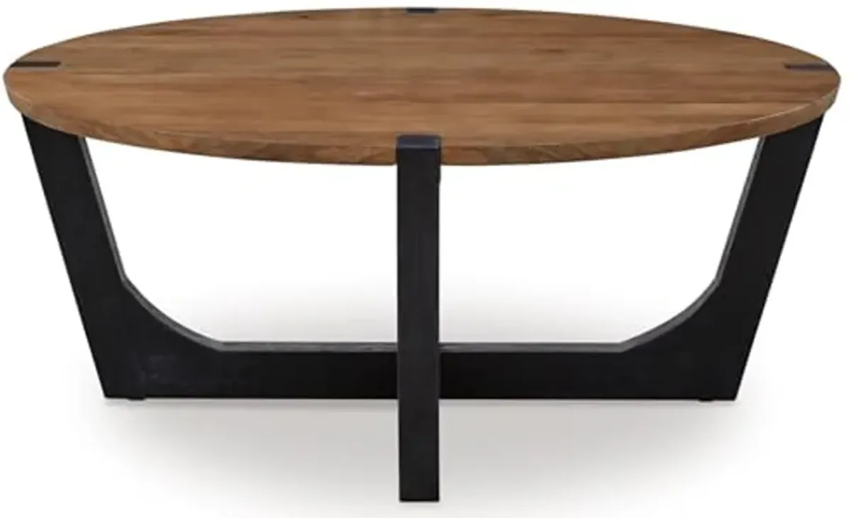 Signature Design by Ashley Hanneforth Farmhouse Coffee Table with Angled Solid Wood Legs, Light Brown & Black