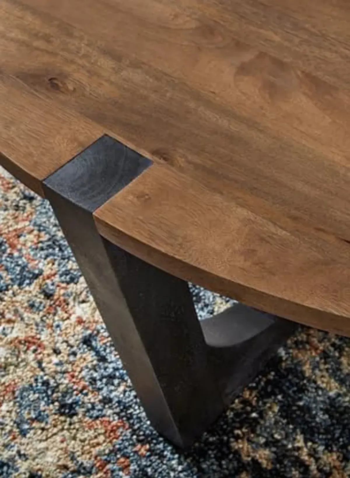 Signature Design by Ashley Hanneforth Farmhouse Coffee Table with Angled Solid Wood Legs, Light Brown & Black