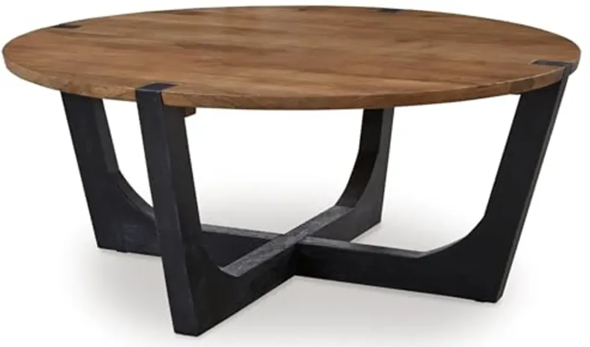 Signature Design by Ashley Hanneforth Farmhouse Coffee Table with Angled Solid Wood Legs, Light Brown & Black