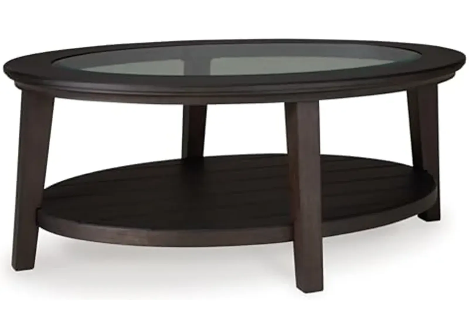 Signature Design by Ashley Celamar Farmhouse Coffee Table with Tempered Glass Tabletop and Lower Shelf, Dark Brown & Glass