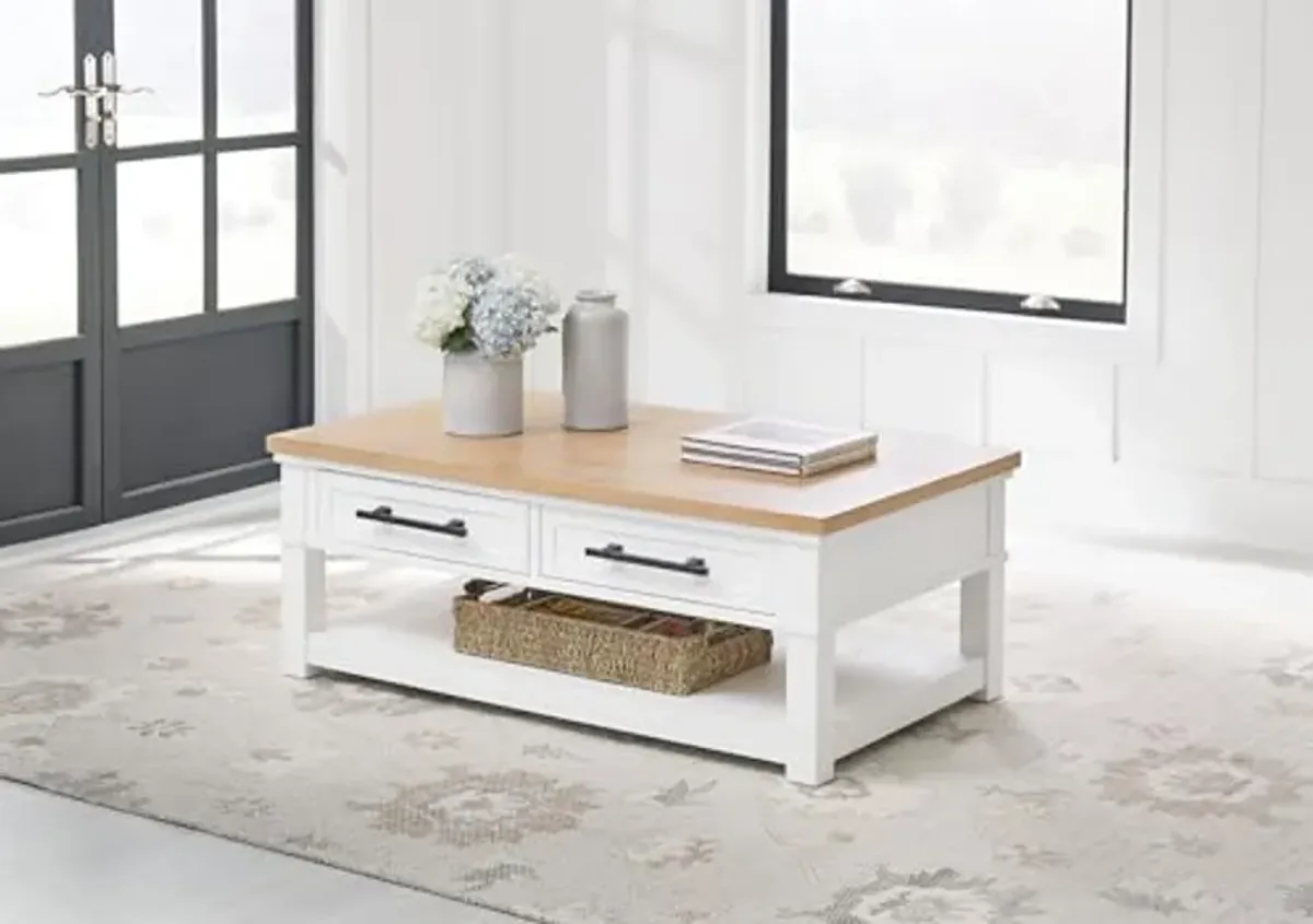 Signature Design by Ashley Ashbryn Coffee Table, 48" W x 28" D x 18" H, White & Light Brown