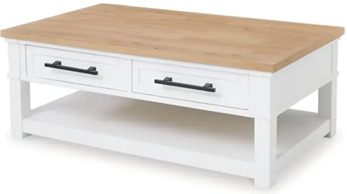 Signature Design by Ashley Ashbryn Coffee Table, 48" W x 28" D x 18" H, White & Light Brown