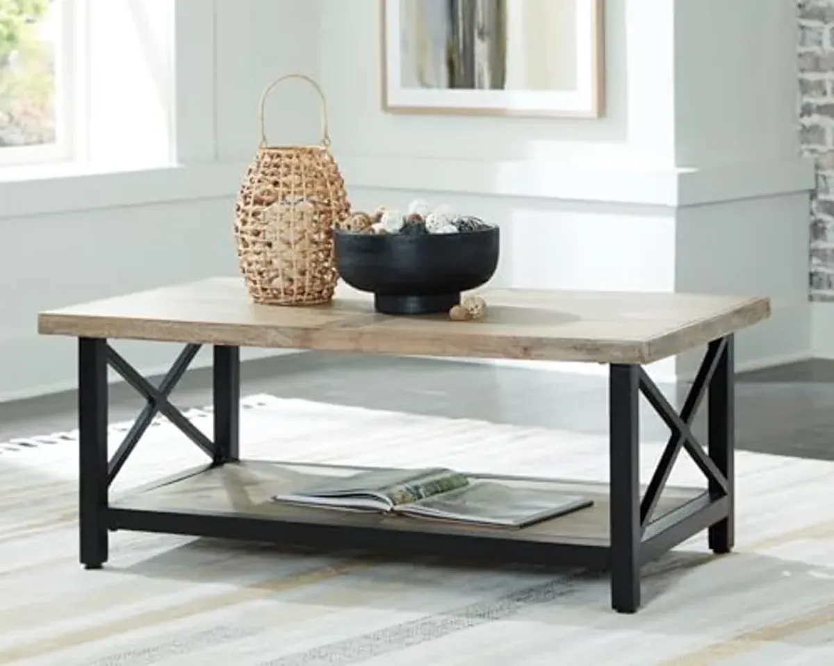 Signature Design by Ashley Bristenfort Coffee Table, 46" W x 26" D x 18" H, Light Brown & Black