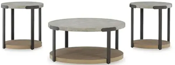 Signature Design by Ashley Darthurst Contemporary Table Set with Lower Shelf and Casters, Set of 3, Light Brown & Metallic