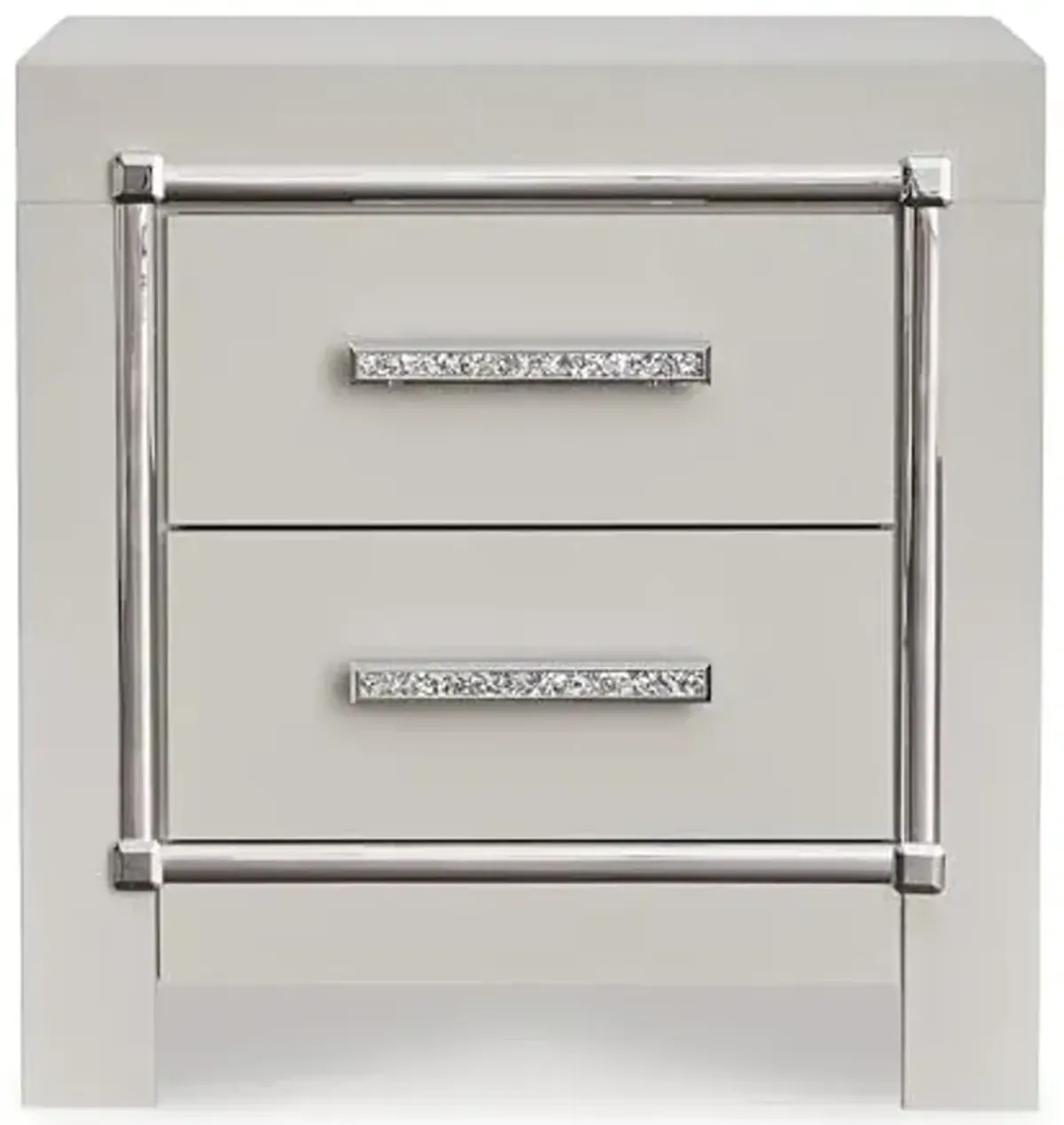 Signature Design by Ashley Zyniden Glam 2 Drawer Nightstand with Wireless Charging and USB Ports, 24.45" Tall, Beige & Chrome