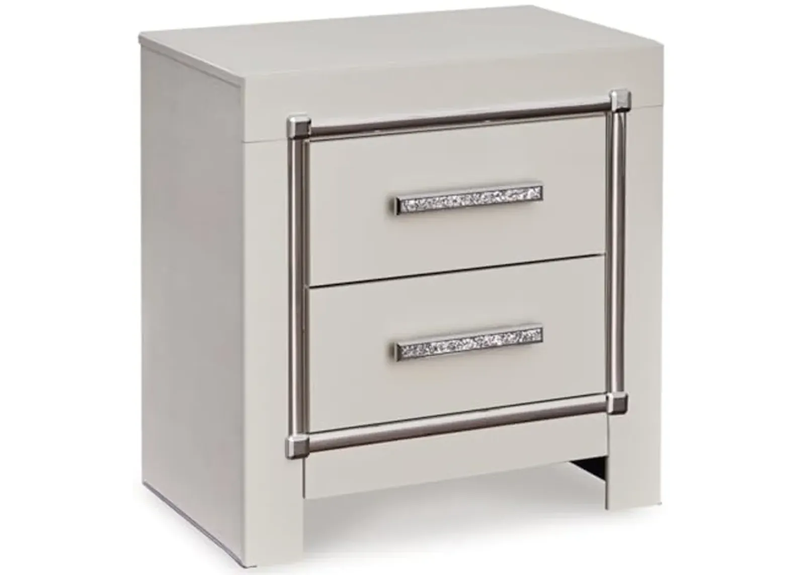 Signature Design by Ashley Zyniden Glam 2 Drawer Nightstand with Wireless Charging and USB Ports, 24.45" Tall, Beige & Chrome