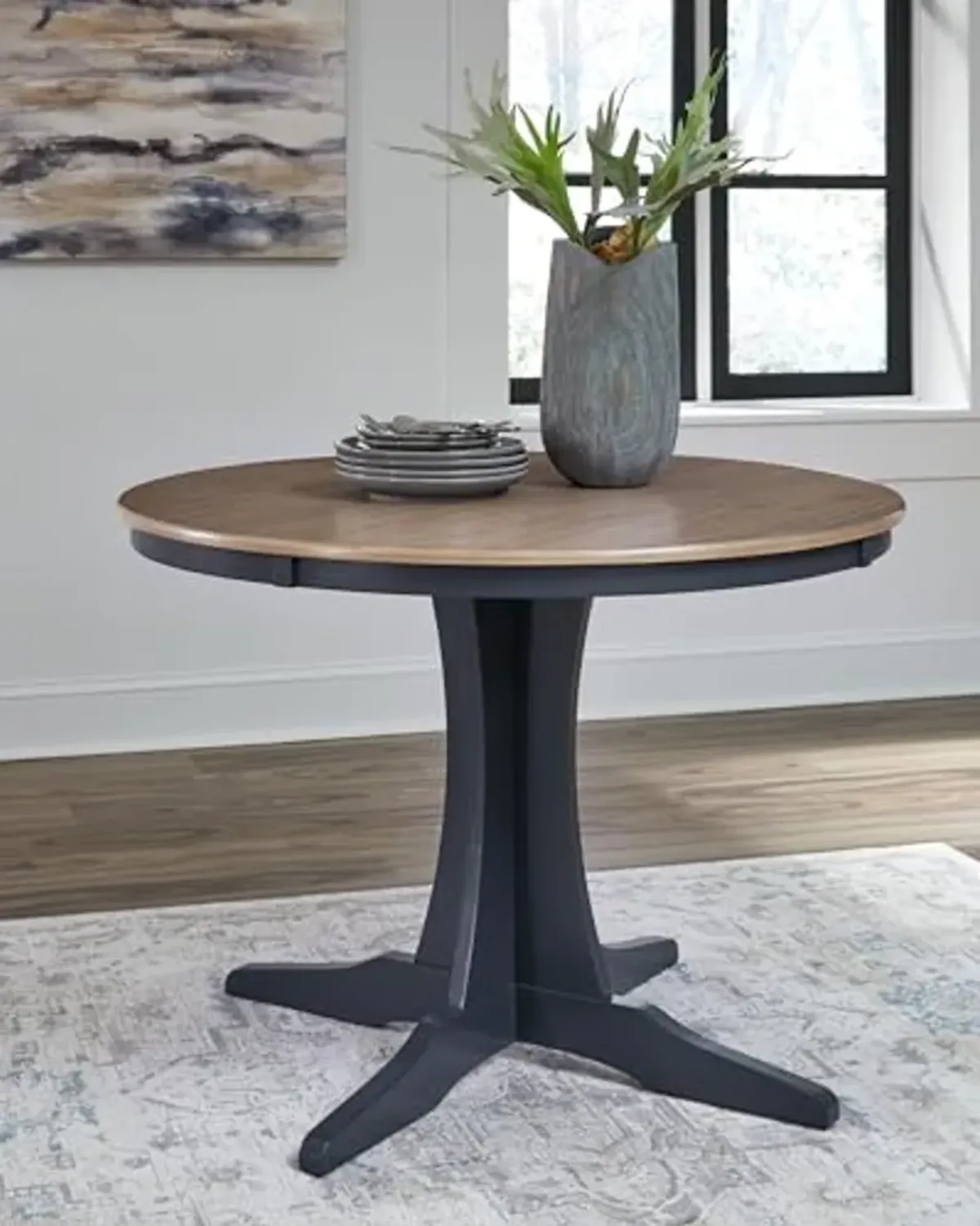 Signature Design by Ashley Landocken Casual Dining Table with Pedestal Base, Light Brown & Blue