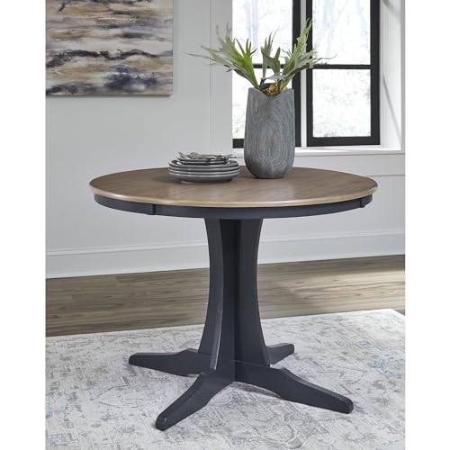 Signature Design by Ashley Landocken Casual Dining Table with Pedestal Base, Light Brown & Blue