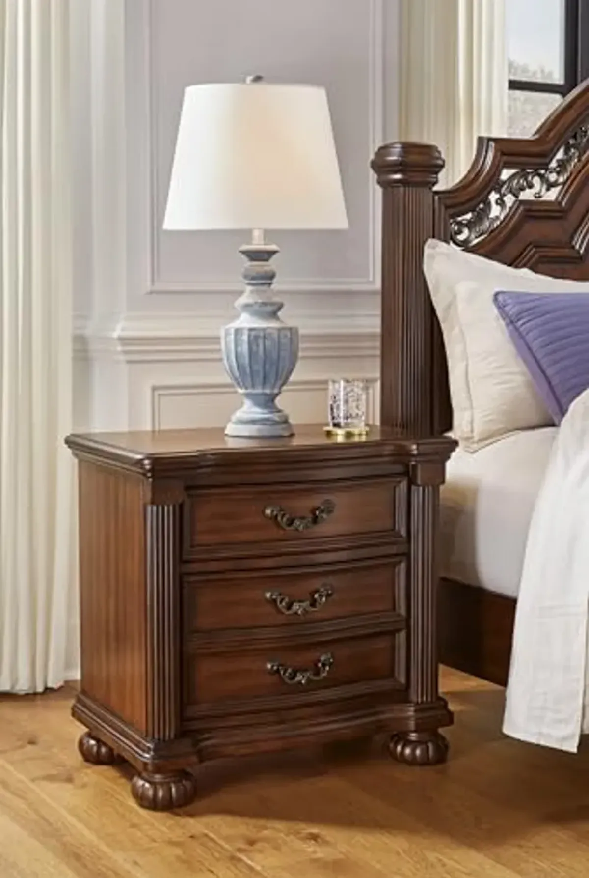 Signature Design by Ashley Lavinton Classic 2 Drawer Nightstand for Bedroom, 28" Tall, Dark Brown