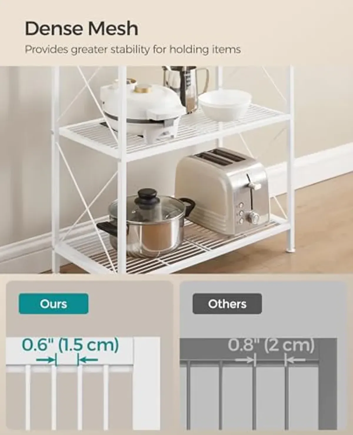 SONGMICS 5-Tier Metal Storage Rack, Shelving Unit with X Side Frames, Dense Mesh, 12.6 x 23.6 x 57.3 Inches, for Entryway, Kitchen, Living Room, Bathroom, Industrial Style, Cloud White UBSC165W01