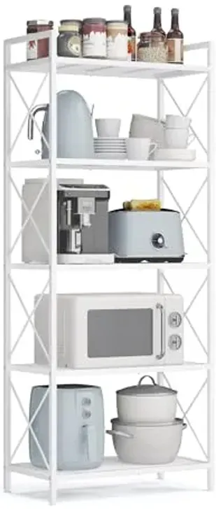 SONGMICS 5-Tier Metal Storage Rack, Shelving Unit with X Side Frames, Dense Mesh, 12.6 x 23.6 x 57.3 Inches, for Entryway, Kitchen, Living Room, Bathroom, Industrial Style, Cloud White UBSC165W01