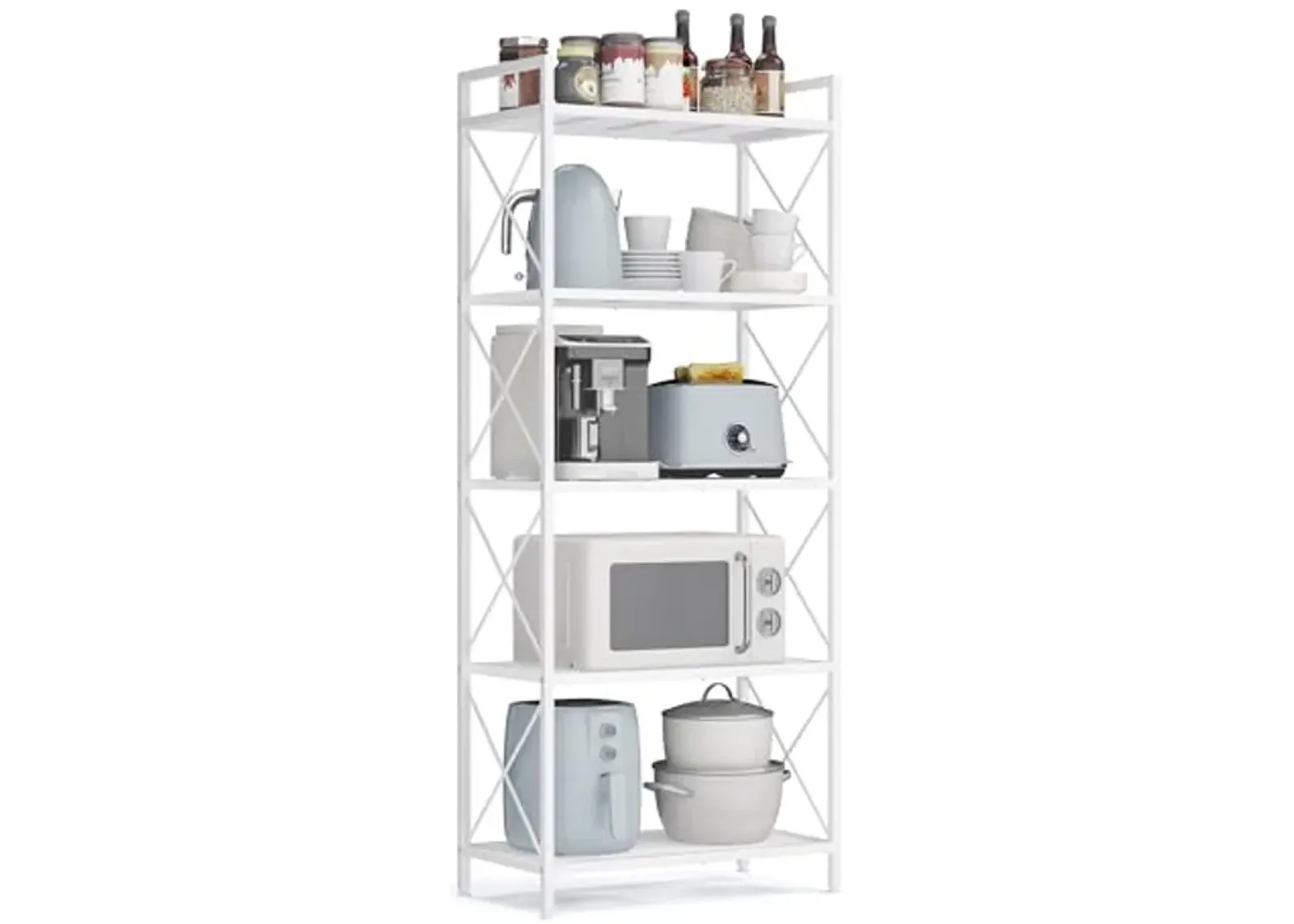 SONGMICS 5-Tier Metal Storage Rack, Shelving Unit with X Side Frames, Dense Mesh, 12.6 x 23.6 x 57.3 Inches, for Entryway, Kitchen, Living Room, Bathroom, Industrial Style, Cloud White UBSC165W01