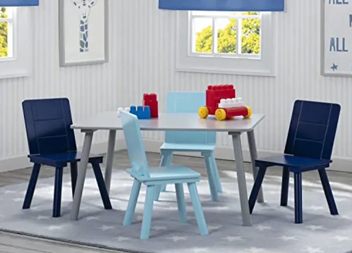 Delta Children Kids Table and Chair Set (4 Chairs Included), Grey/Blue & MySize Deluxe Toy Box, Greenguard Gold Certified, Deep Blue