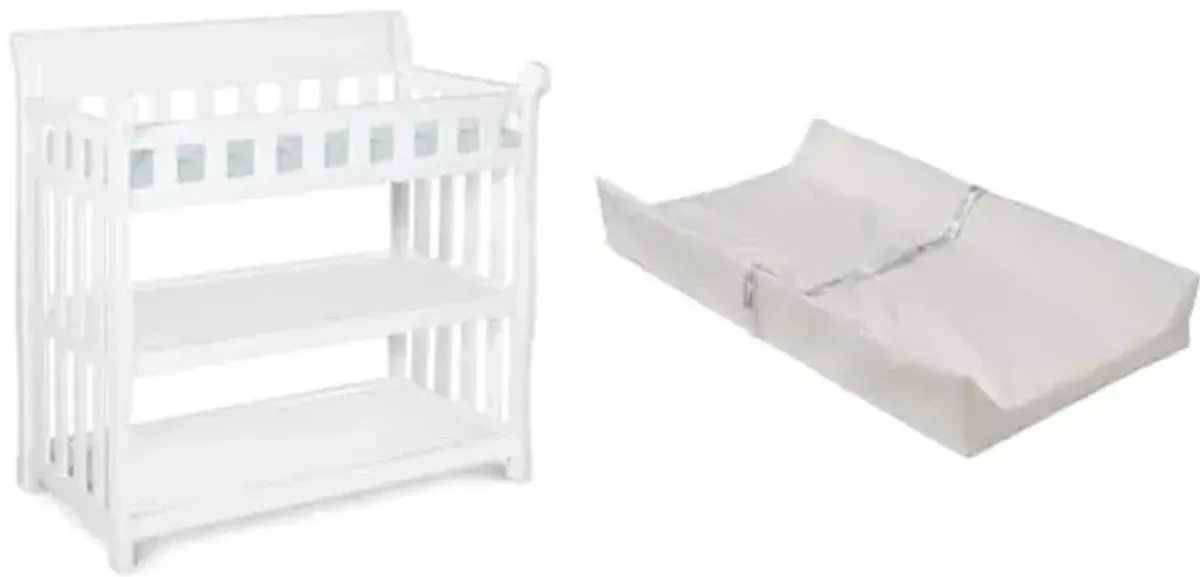 Delta Children Eclipse Changing Table with Changing Pad, White & Foam Contoured Changing Pad with Waterproof Cover