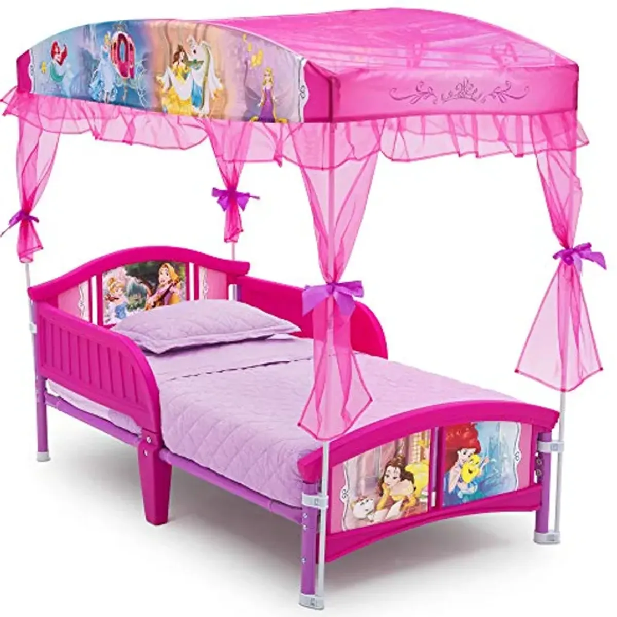 Delta Children Canopy Toddler Bed, Disney Princess & Kids Table and Chair Set with Storage (2 Chairs Included) - Ideal for Arts & Crafts, Snack Time, Homeschooling, Homework & More, Disney Princess