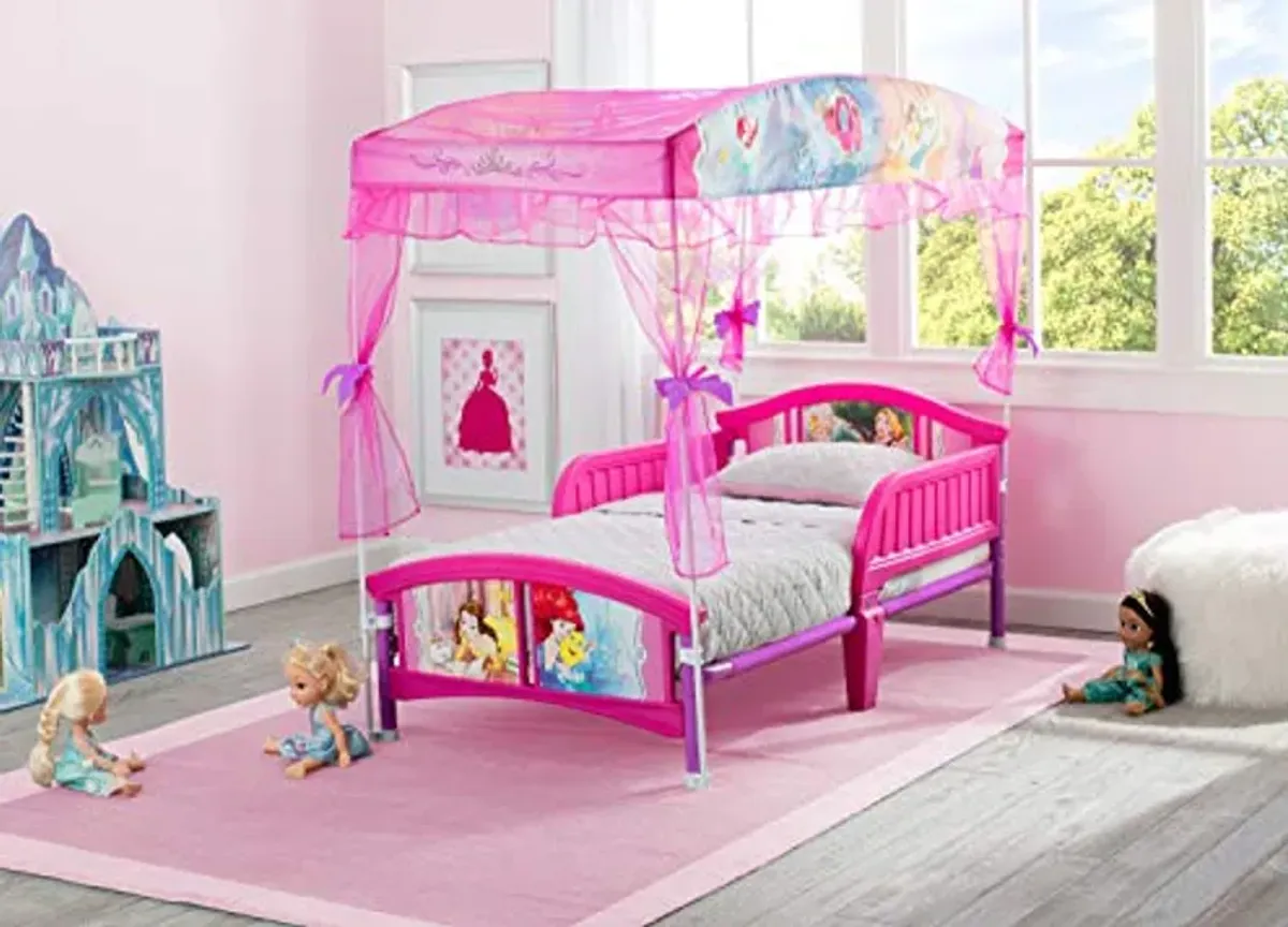 Delta Children Canopy Toddler Bed, Disney Princess & Kids Table and Chair Set with Storage (2 Chairs Included) - Ideal for Arts & Crafts, Snack Time, Homeschooling, Homework & More, Disney Princess