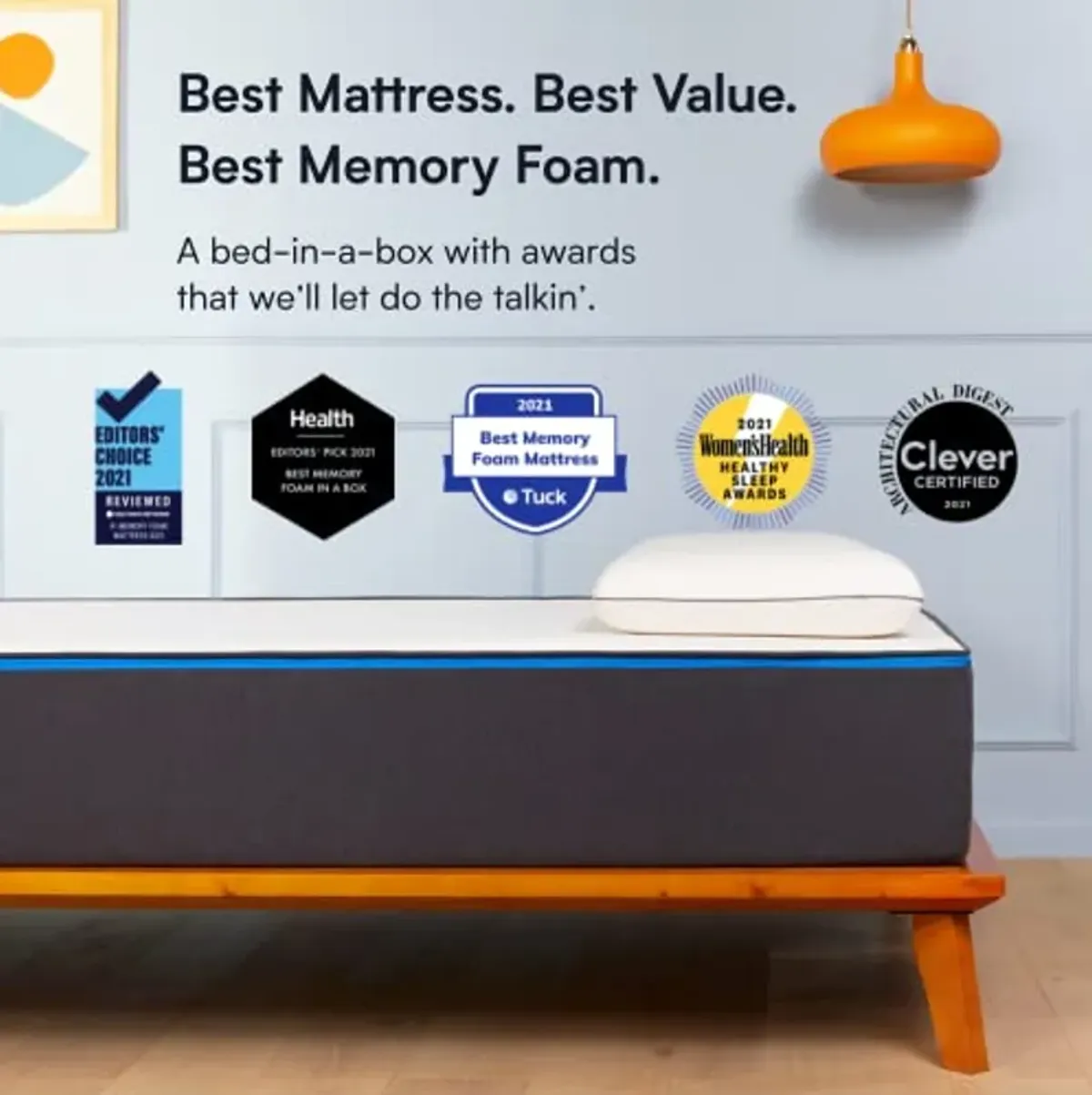 Nectar Twin Mattress 12 Inch - Medium Firm Gel Memory Foam & Bed Frame - Twin - Grey - 8 Inch Legs - Sturdy Wooden Slats for Support