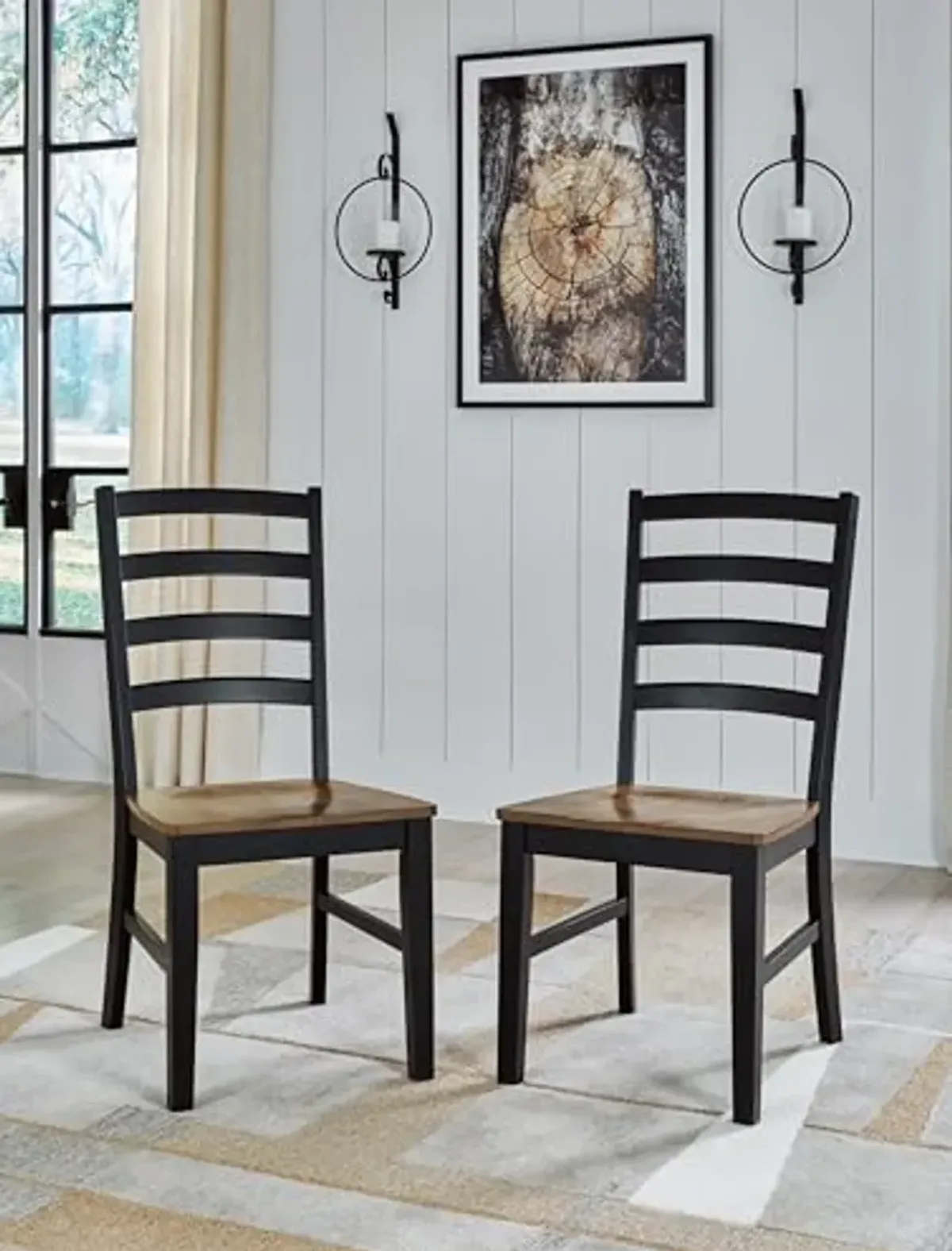 Signature Design by Ashley Wildenauer Rustic Armless Dining Chair, Set of 2, Black & Light Brown