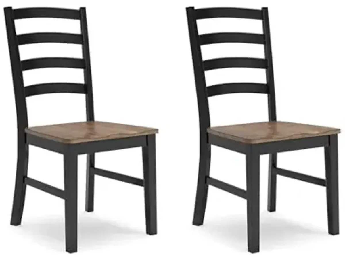 Signature Design by Ashley Wildenauer Armless Dining Chair, Set of 2, Ladderback Design, 19" W x 23.25" D x 39" H, Black & Light Brown with 2-Tone Finish