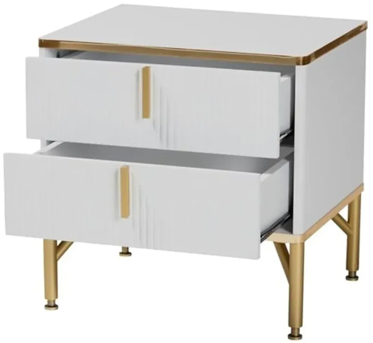 Baxton Studio Lilac Modern Glam White Wood and Gold Metal 2-Drawer Nightstand