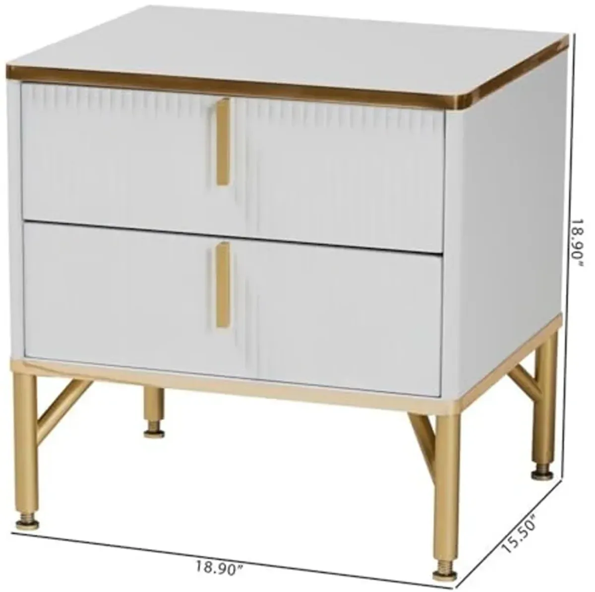 Baxton Studio Lilac Modern Glam White Wood and Gold Metal 2-Drawer Nightstand