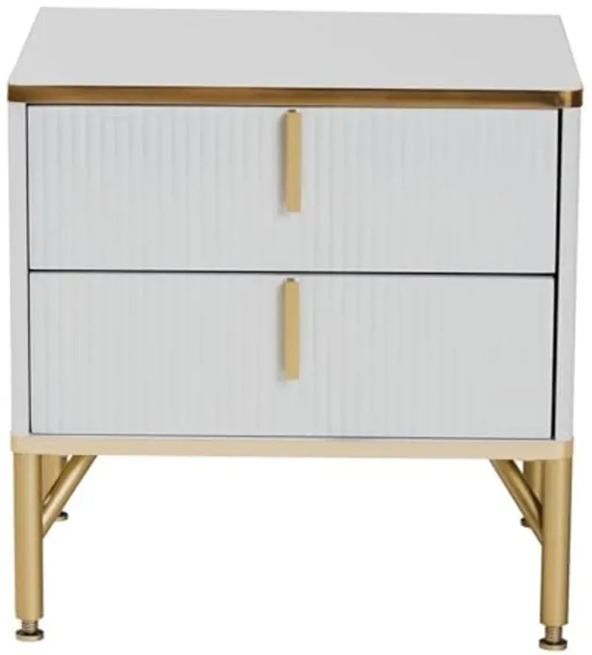 Baxton Studio Lilac Modern Glam White Wood and Gold Metal 2-Drawer Nightstand