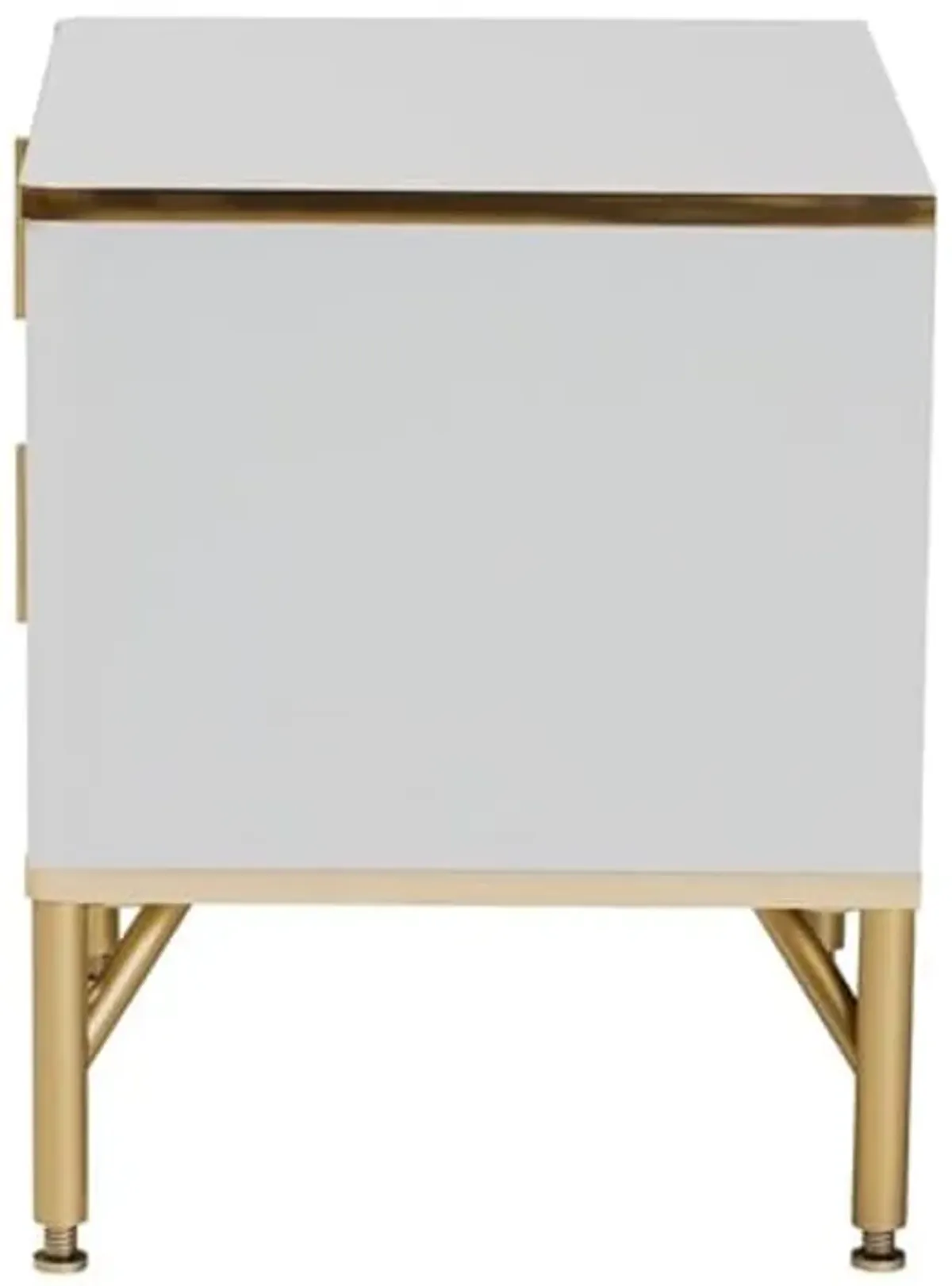 Baxton Studio Lilac Modern Glam White Wood and Gold Metal 2-Drawer Nightstand