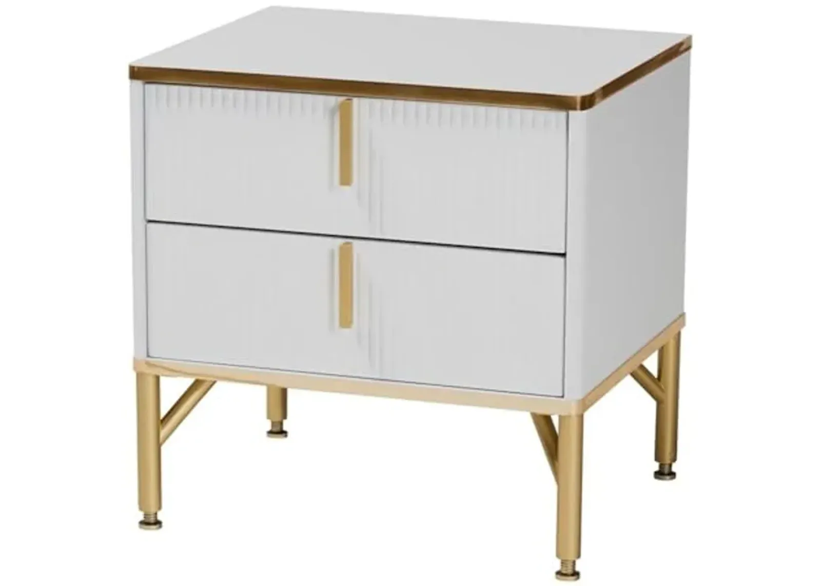 Baxton Studio Lilac Modern Glam White Wood and Gold Metal 2-Drawer Nightstand