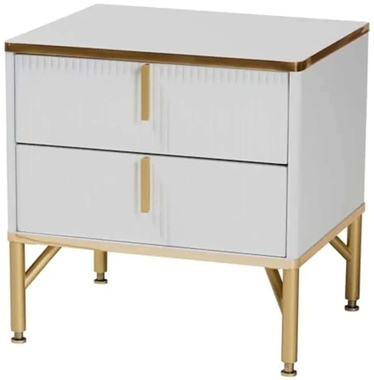 Baxton Studio Lilac Modern Glam White Wood and Gold Metal 2-Drawer Nightstand