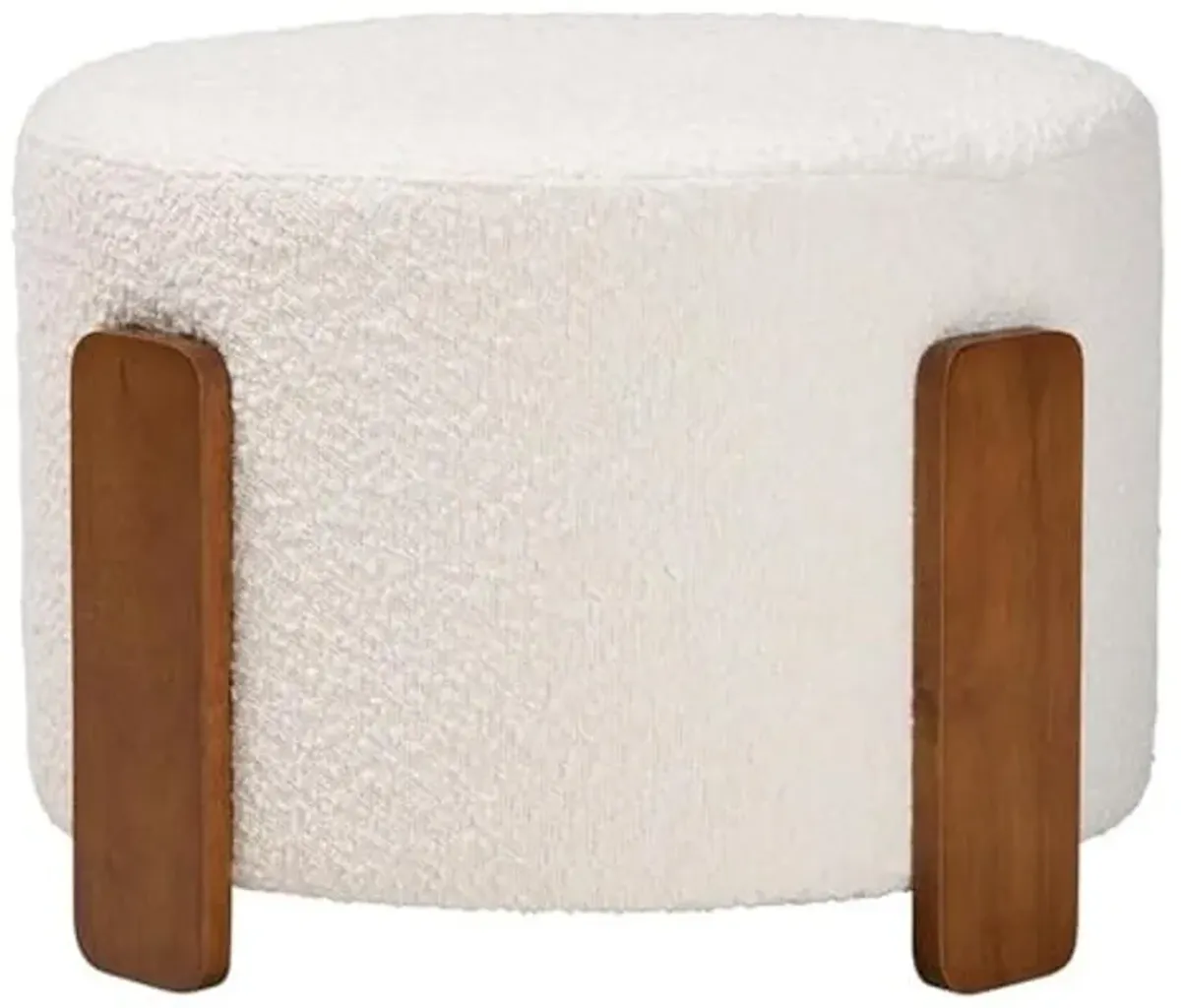 Baxton Studio Finlay Modern Japandi Cream Boucle Fabric and Walnut Brown Finished Wood Ottoman Footstool