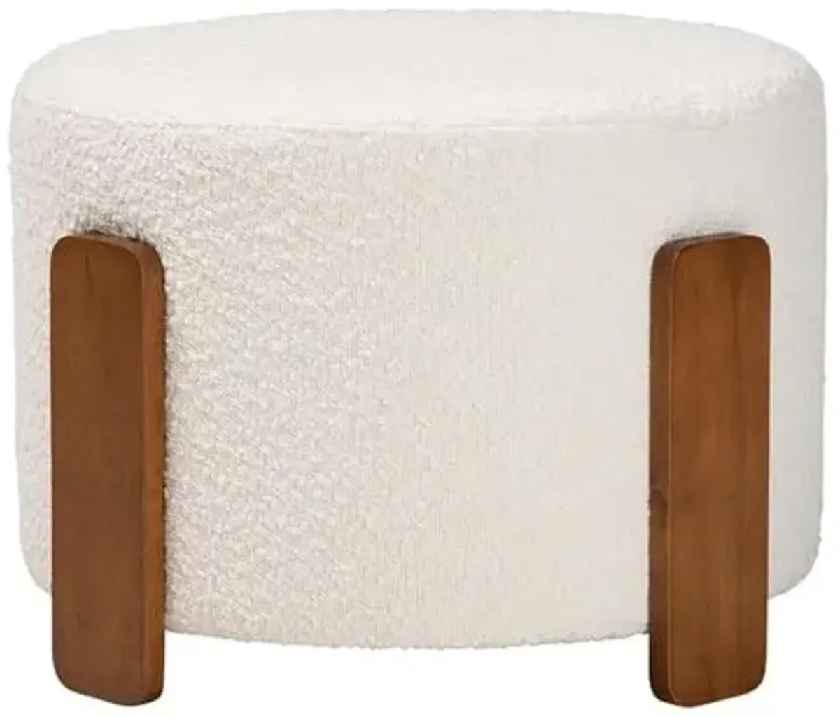 Baxton Studio Finlay Cream Boucle Fabric and Brown Wood Ottoman Footstool