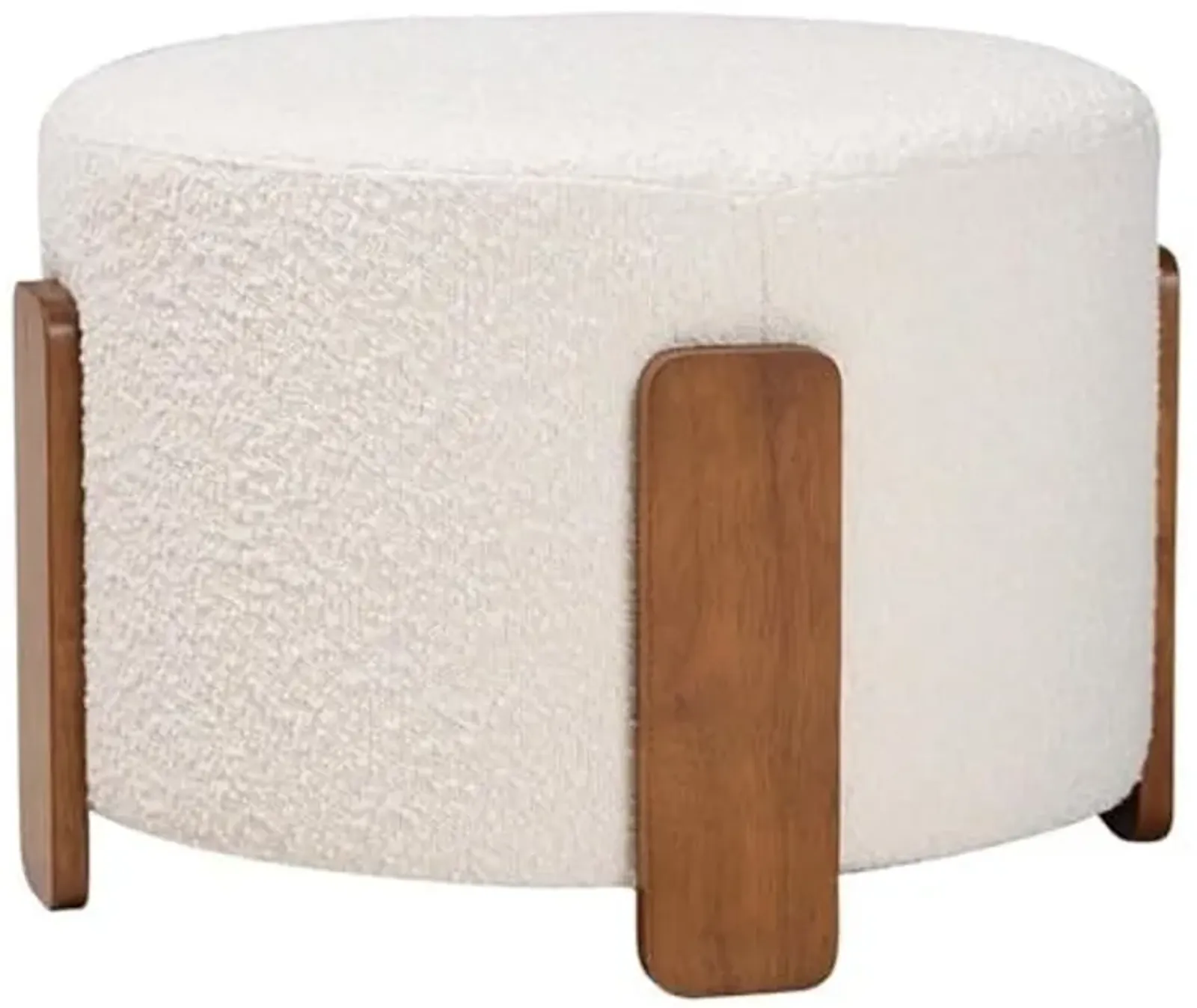 Baxton Studio Finlay Modern Japandi Cream Boucle Fabric and Walnut Brown Finished Wood Ottoman Footstool