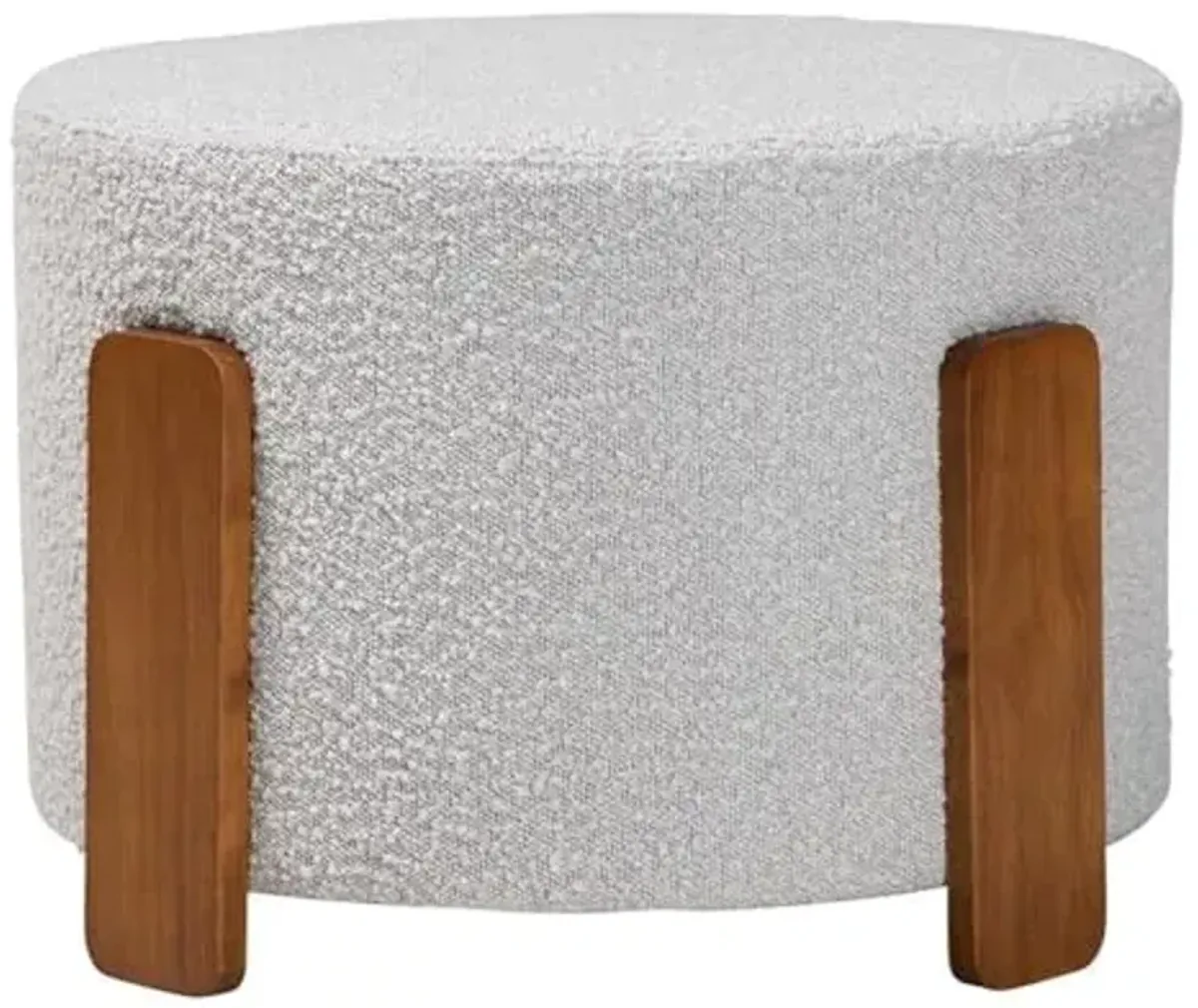 Baxton Studio Finlay Modern Japandi Light Grey Boucle Fabric and Walnut Brown Finished Wood Ottoman Footstool