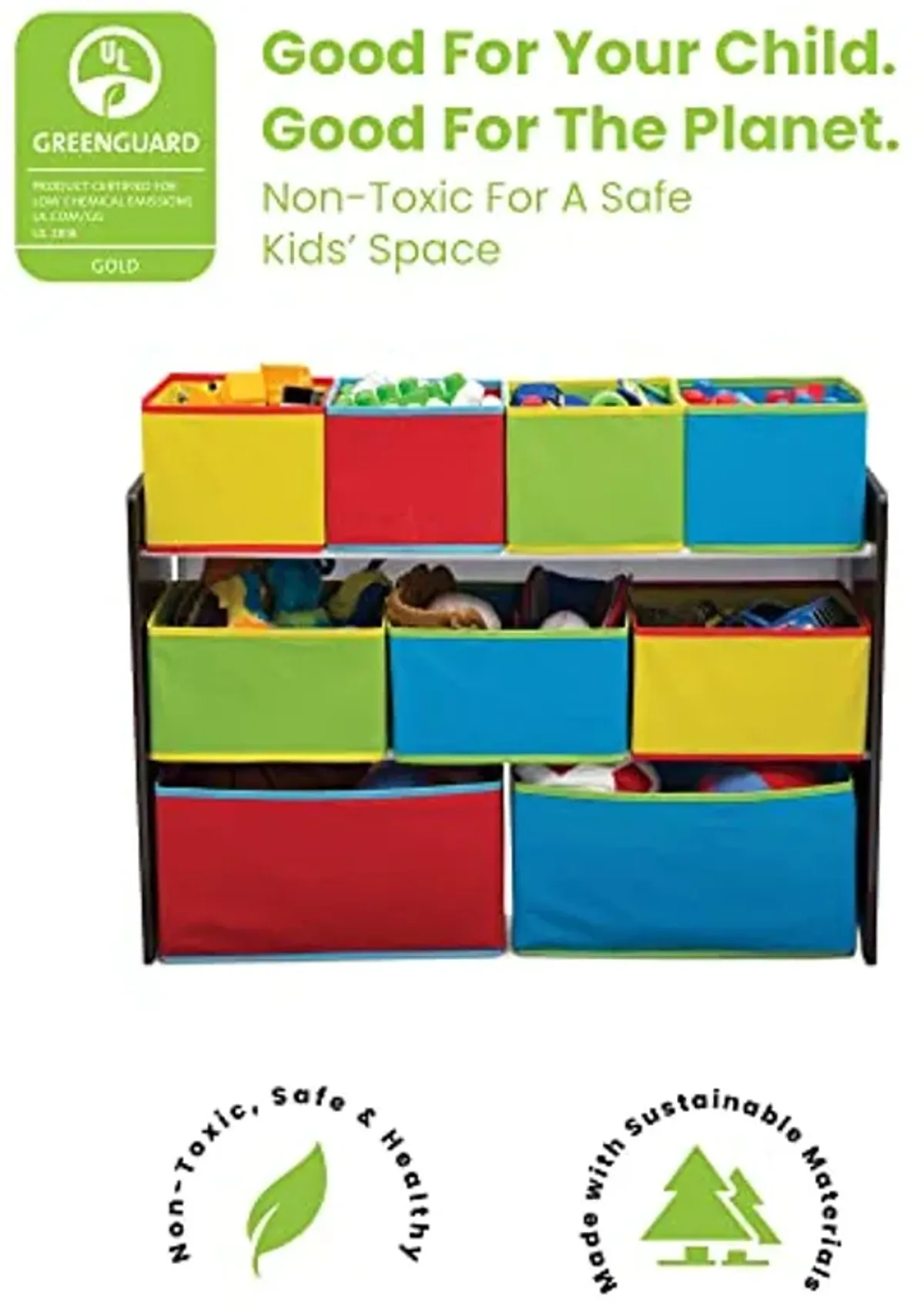 Delta Children MySize Deluxe Toy Box - Greenguard Gold Certified, Dark Chocolate & Deluxe Multi-Bin Toy Organizer with Storage Bins