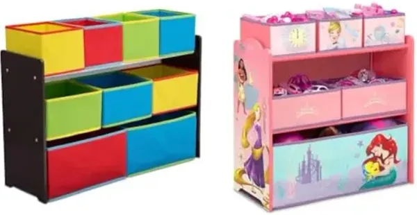 Delta Children Deluxe Multi-Bin Toy Organizer with Storage Bins & Design & Store 6 Bin Toy Storage Organizer, Disney Princess